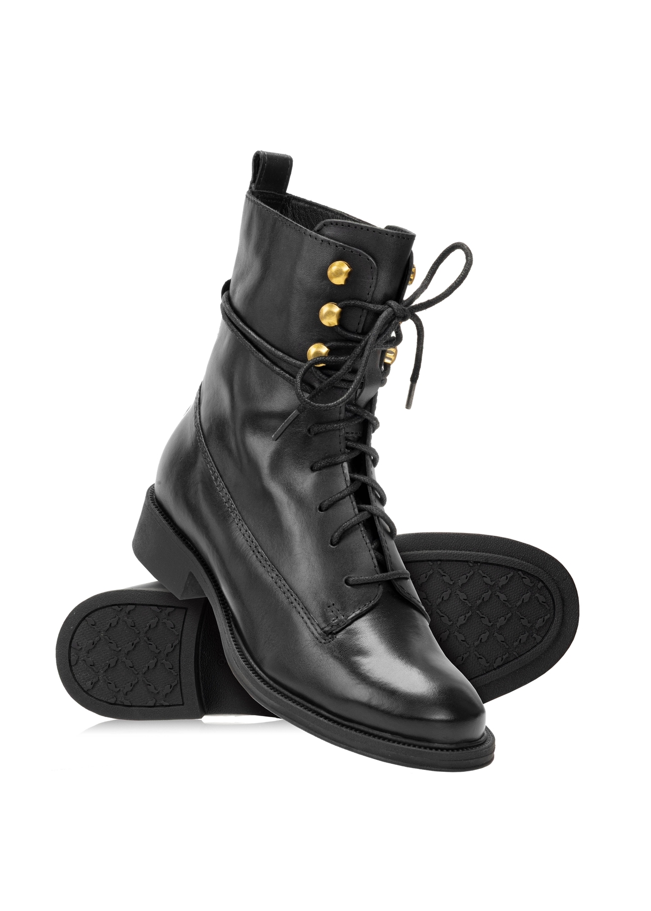 Czarne skórzane trzewiki damskie BUTYD-1202-99(Z25)