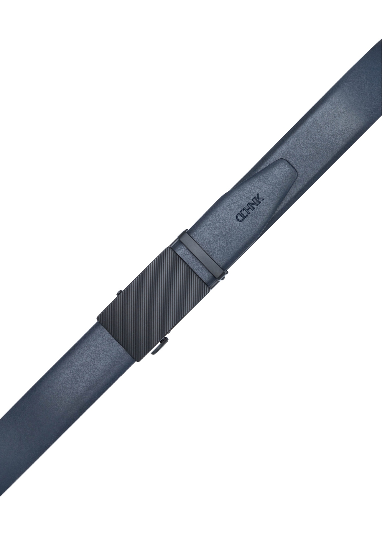 Чоловічий темно-синій шкіряний ремінь PASMS-0269-7E(W26), вигляд виробу зверху на білому фоні.