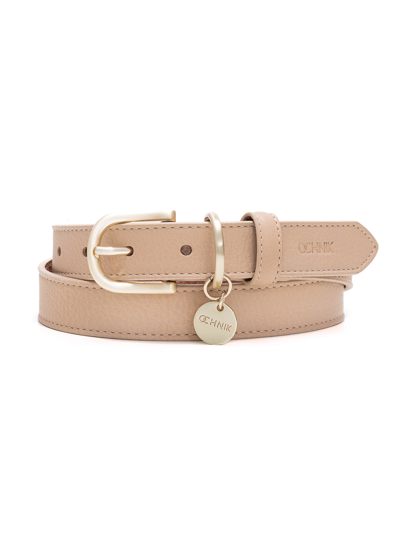 Бежевий жіночий шкіряний ремінь PASDS-0275-81(Z25), вигляд виробу спереду на білому тлі.