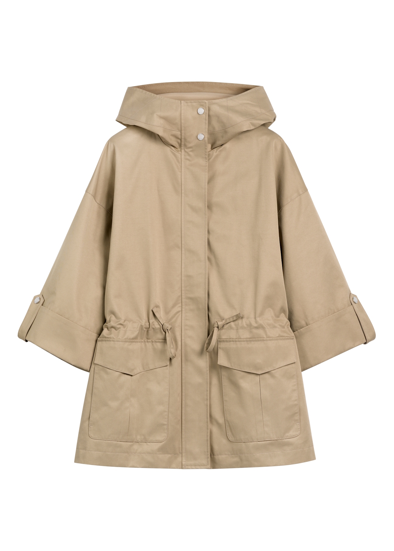 Бежева жіноча перехідна куртка KURDT-0661-1B(W26), вигляд виробу спереду на білому тлі.