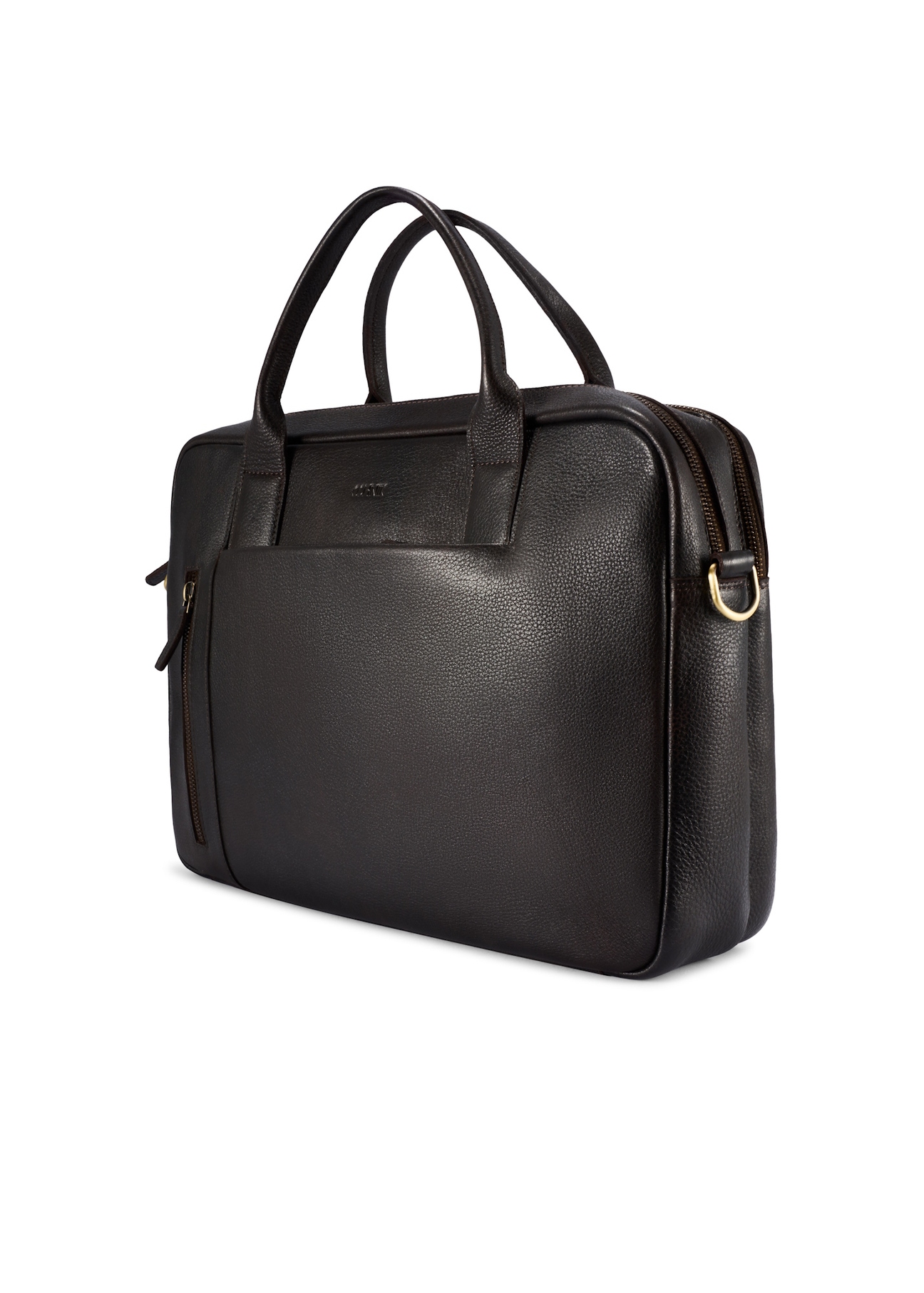 Коричнева чоловіча шкіряна сумка TORMS-0504-1I(W26), діагональний вигляд виробу на білому тлі.