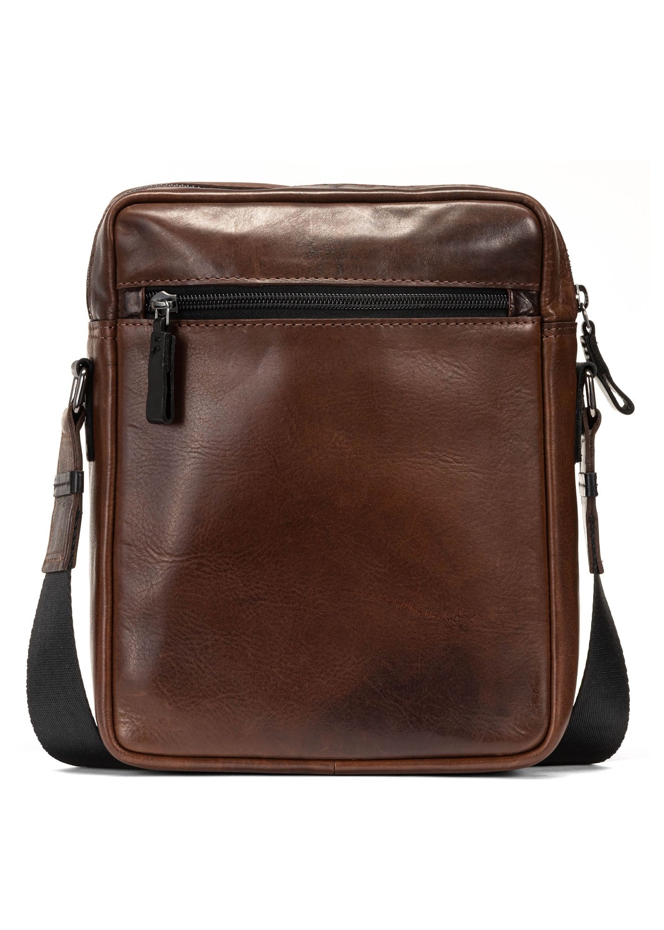 Чоловіча коричнева шкіряна сумка TORMS-0104-1H(W26), вигляд виробу зі зворотного боку на білому фоні.
