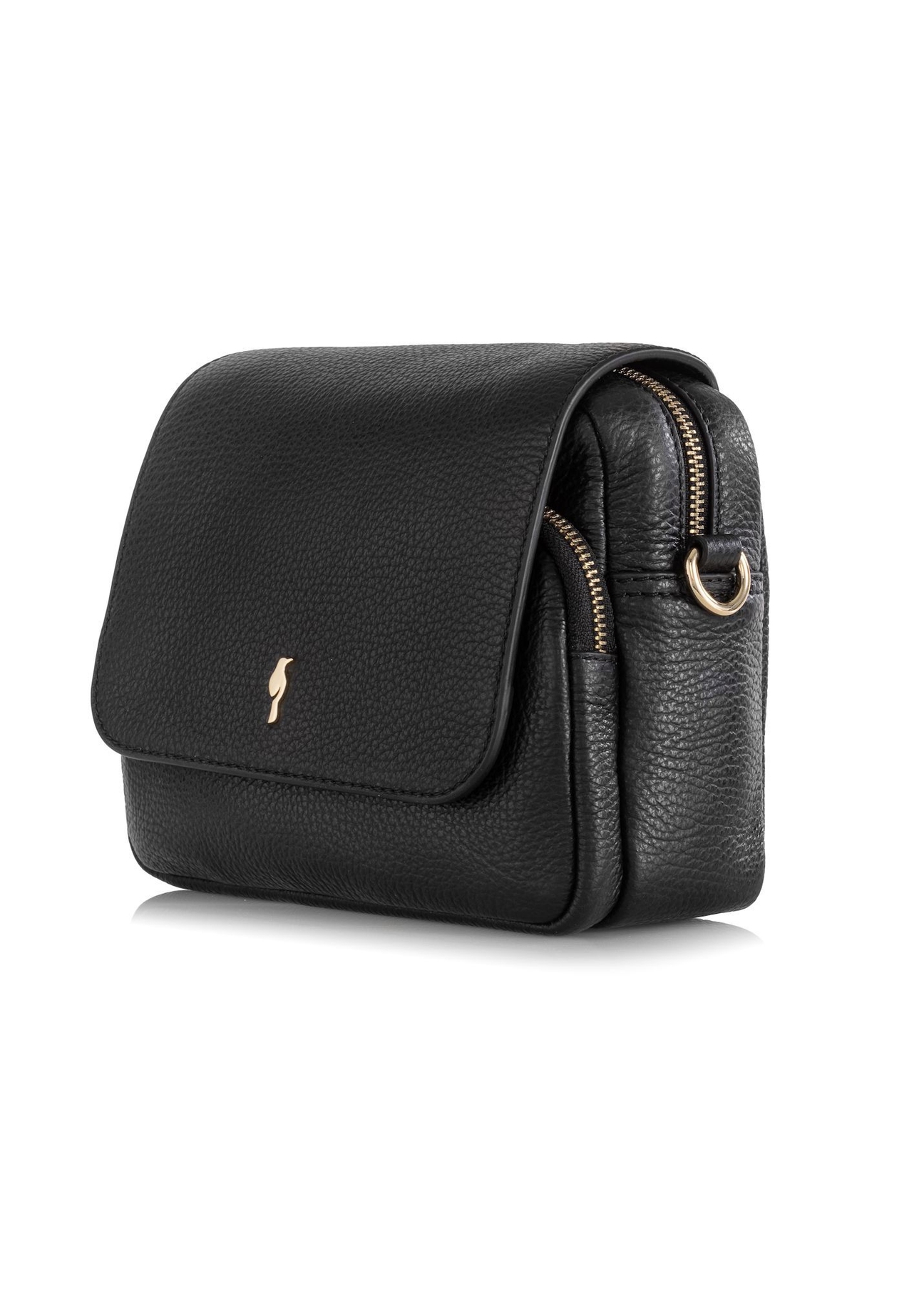 Чорна маленька шкіряна жіноча сумка TORES-0958E-9I(W26), діагональний вигляд виробу на білому тлі.
