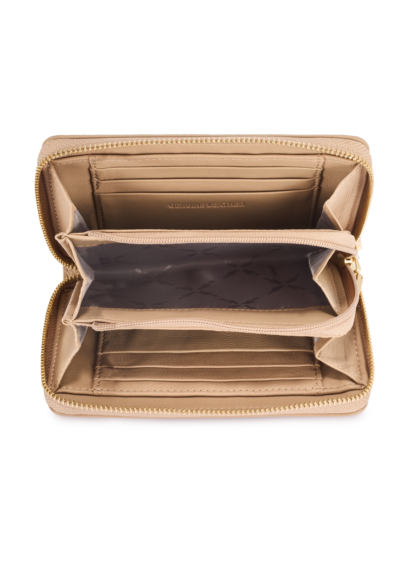 Бежевий шкіряний жіночий гаманець середнього розміру PORES-0898R-1B(W26), вигляд товару всередині на білому тлі.