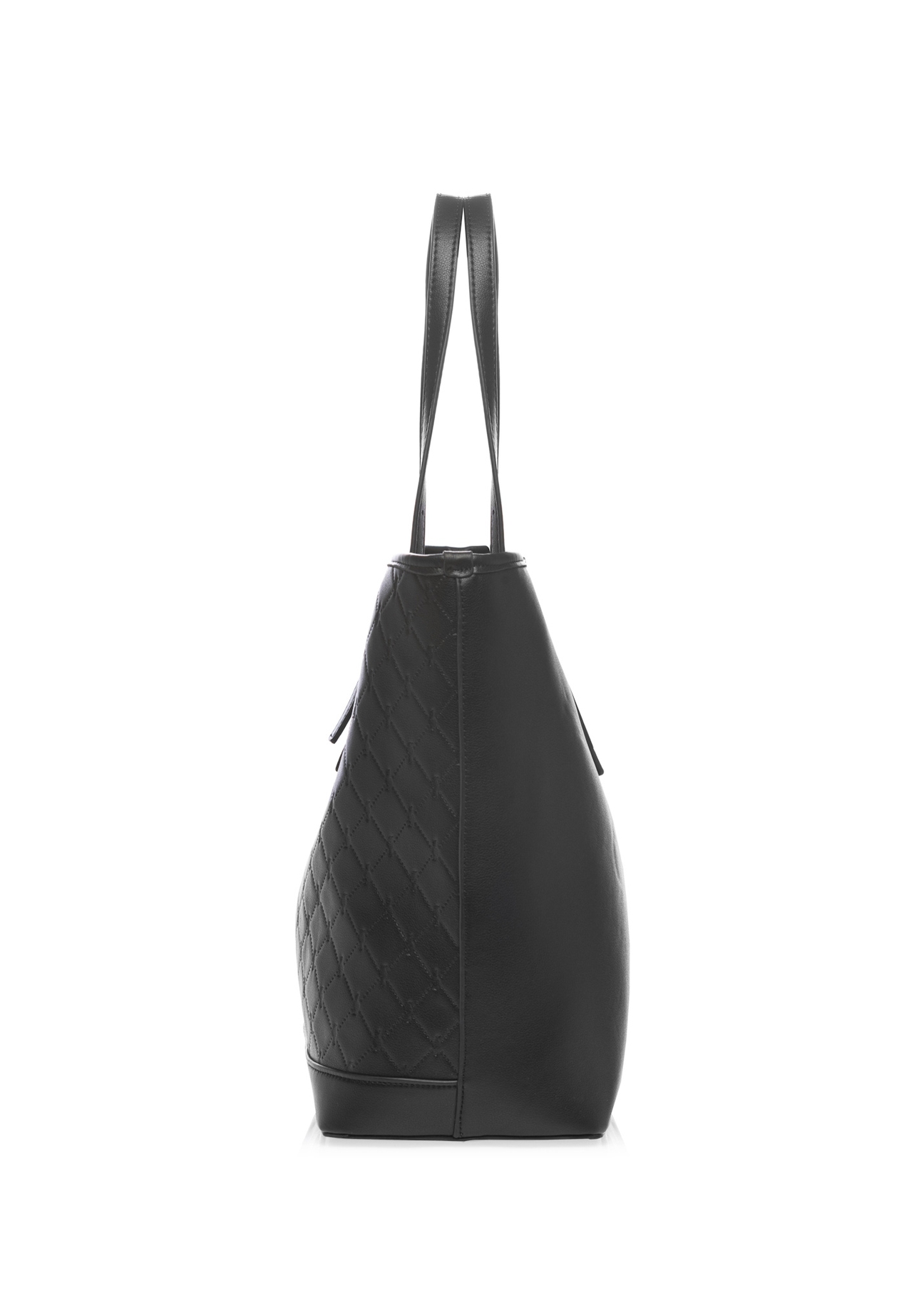 Чорна сумка-шопер з монограмою TOREC-1181-9P(W26), вигляд виробу збоку на білому фоні.