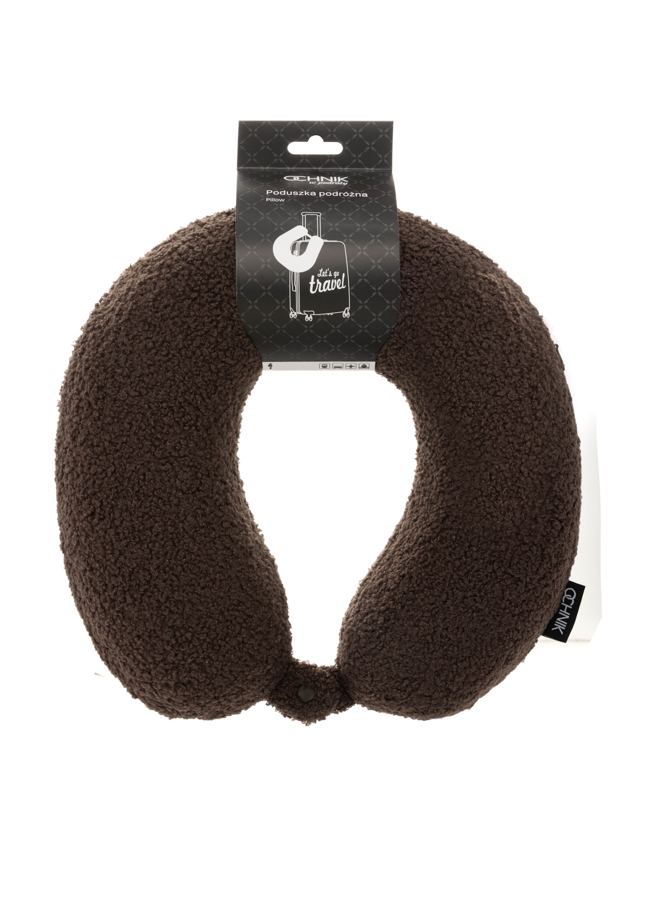 М'який коричневий підголівник AW-014-0003-1H(W26), вигляд виробу з упаковкою на білому тлі.