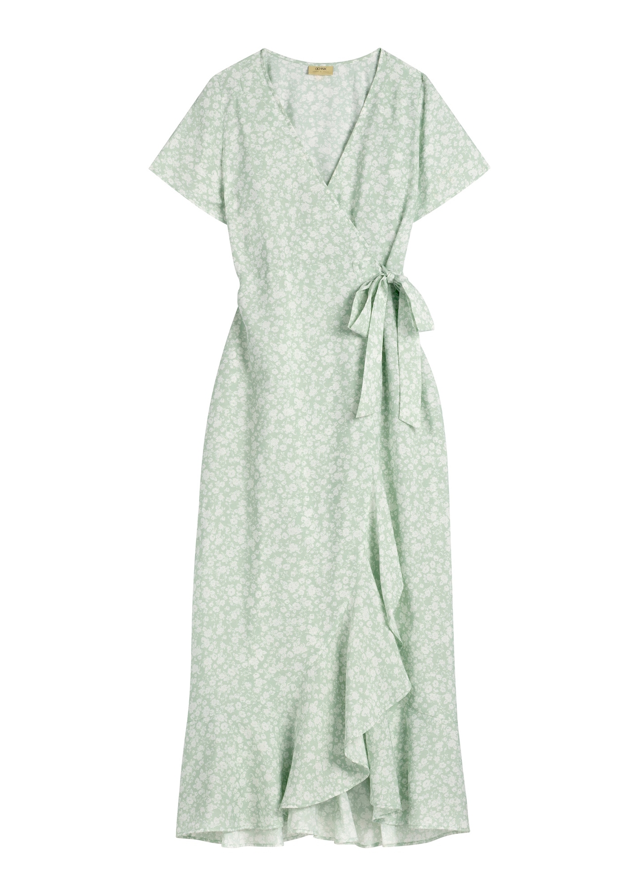 Довга сукня з квітковим принтом SUKDT-0233-8P(W26), вигляд виробу спереду на білому тлі.