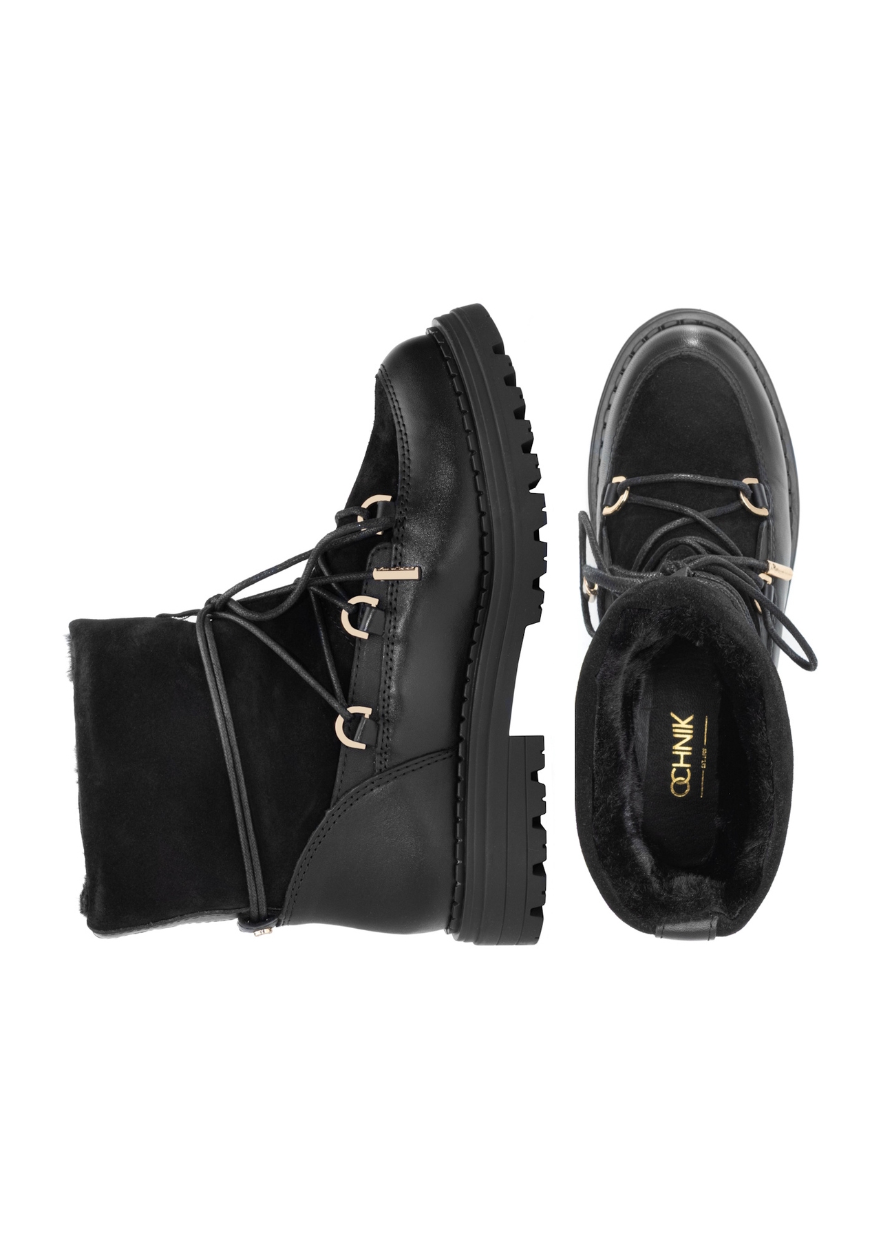 Жіночі чорні замшеві снігові чоботи BUTYD-1201-99(Z25), вигляд виробу зверху на білому фоні.