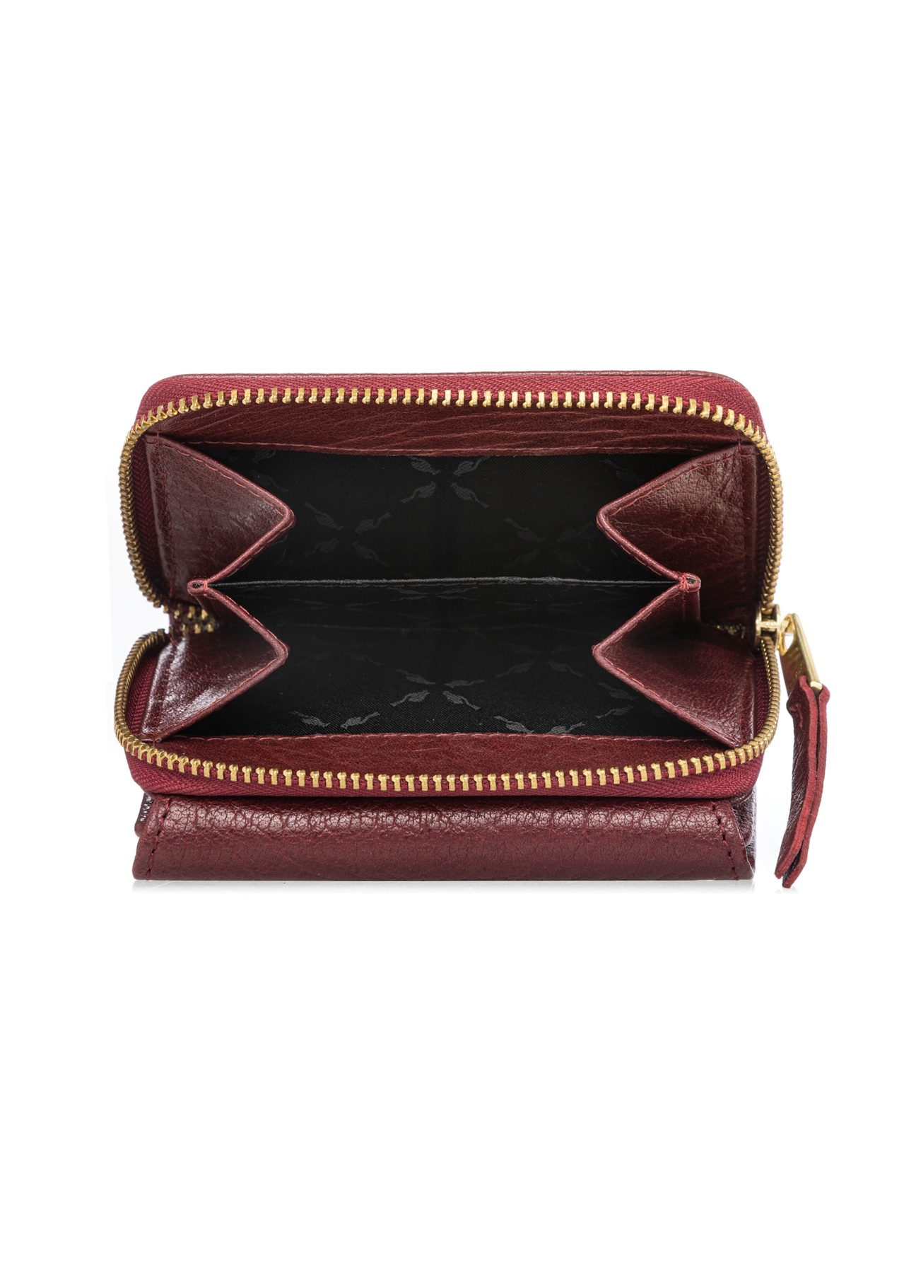 Невеликий складаний жіночий шкіряний гаманець PORES-0816-4C(W26), вигляд виробу всередині на білому тлі.