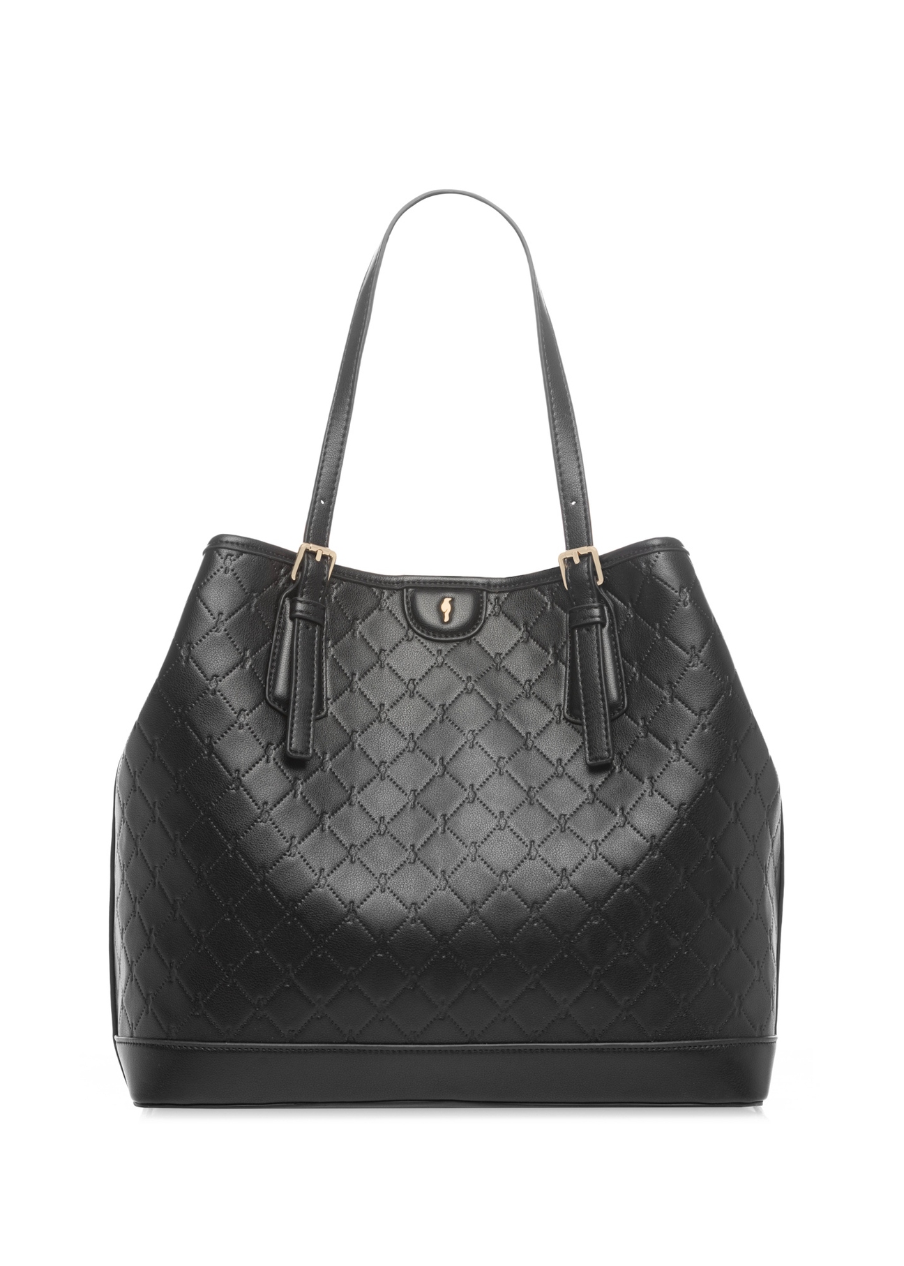 Чорна сумка-шопер з монограмою TOREC-1181-9P(W26), вигляд виробу спереду на білому тлі.