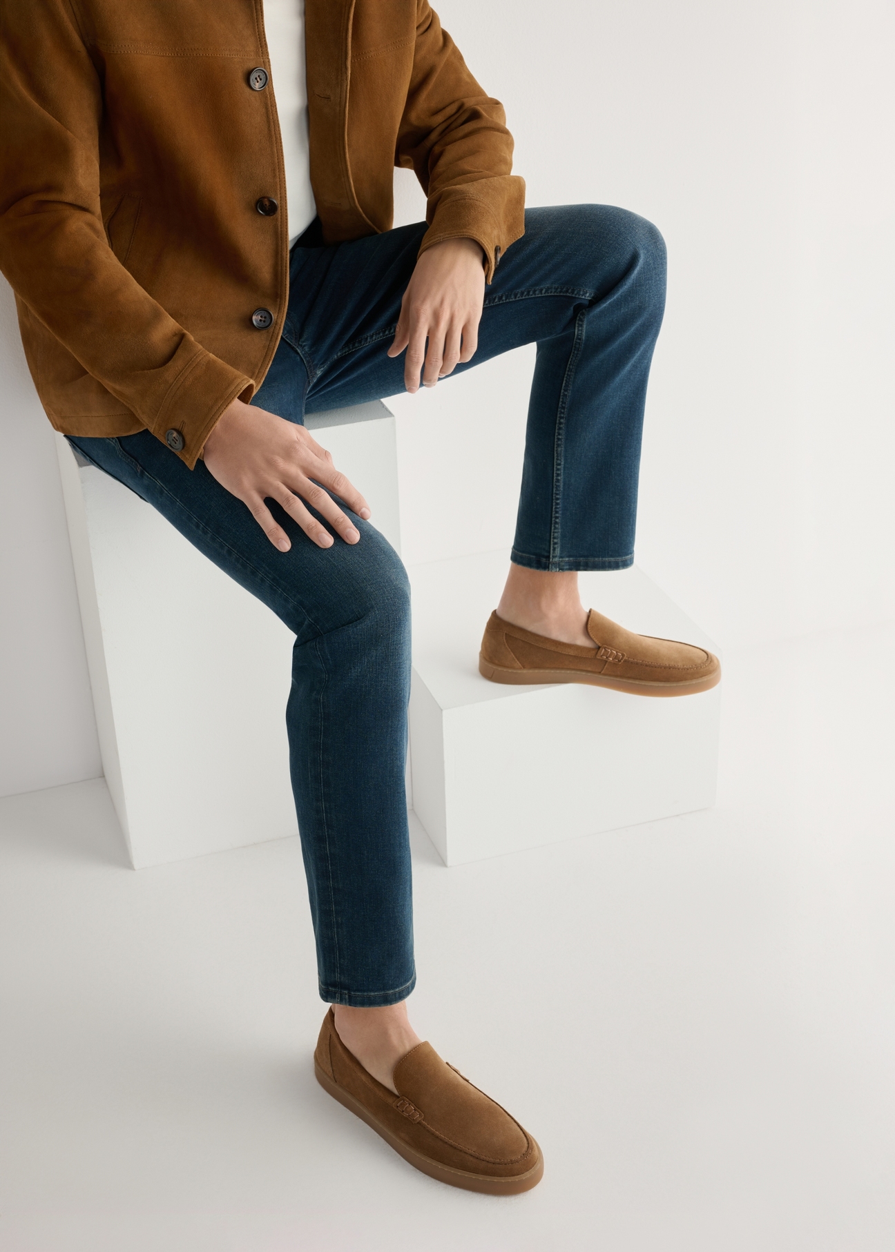 Шкіряні чоловічі мокасини кольору кемуел BUTYM-0499-1D(W26)