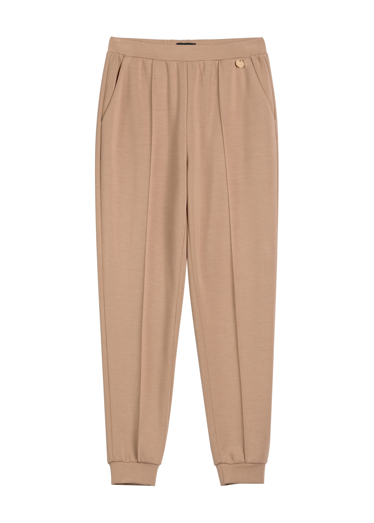 Карамельні звужені штани SPODT-0104 A-1D(W26), вигляд виробу спереду на білому тлі.