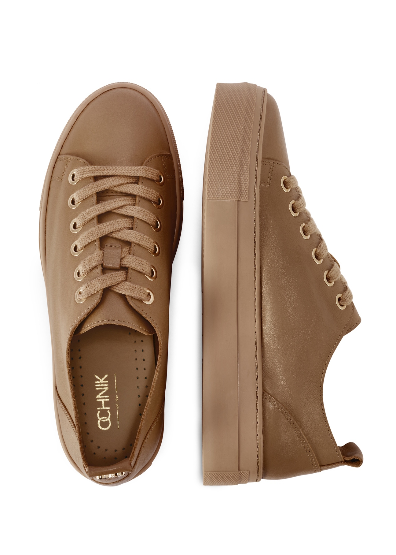 Жіночі шкіряні кросівки холодного бежевого кольору BUTYD-1062-1K(W26), вигляд виробу зверху на білому фоні.