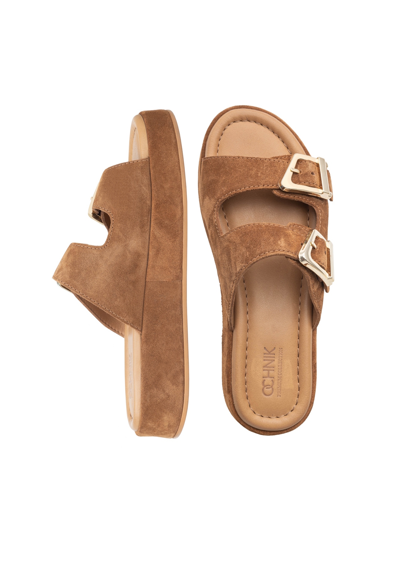 Жіночі замшеві мюлі на платформі BUTYD-1241-1D(W26), вигляд виробу зверху на білому фоні.