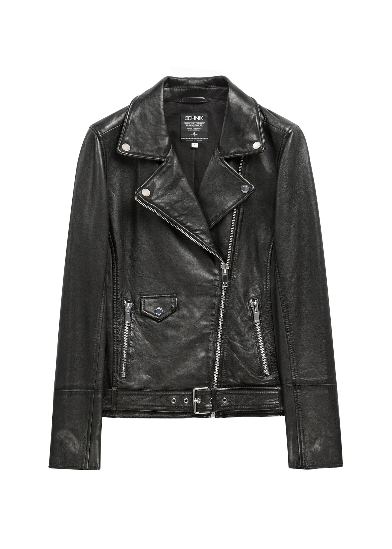 Жіноча шкіряна куртка чорного кольору KURDS-0184-99(KS)