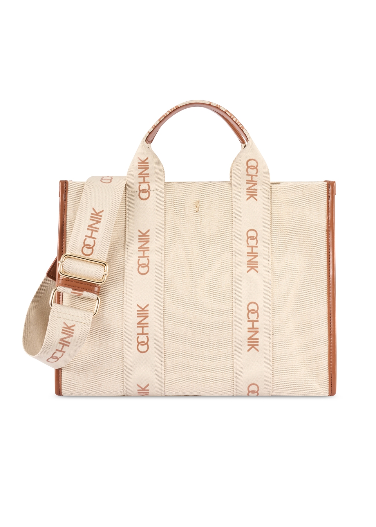 Бежева жіноча сумка-тоут TOREN-0288A-1E(W26), вигляд виробу спереду на білому тлі.