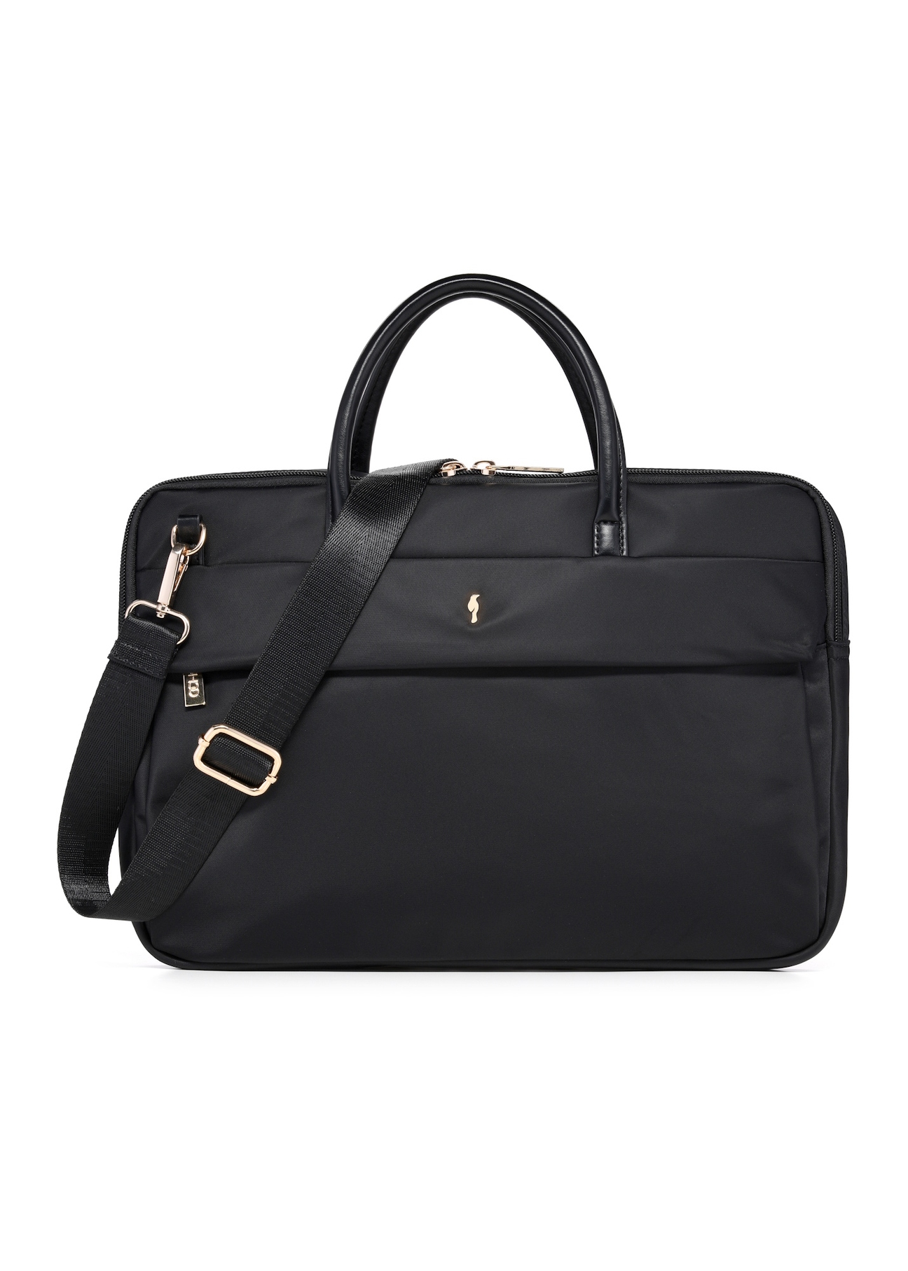 Чорна жіноча сумка для ноутбука TOREN-0344-99(W26), вигляд виробу спереду на білому тлі.