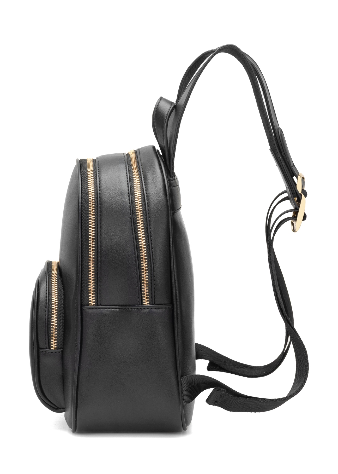 Маленький чорний жіночий рюкзак TOREC-1026-99(W26), вигляд виробу збоку на білому фоні.