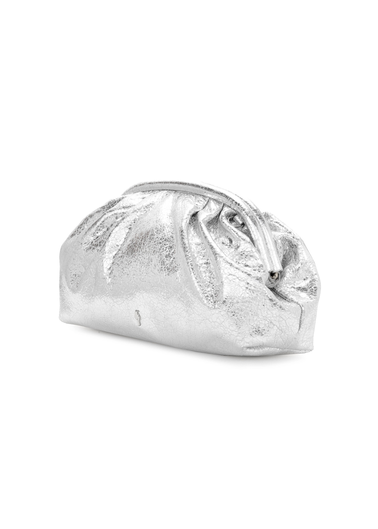 Срібна шкіряна жіноча сумка TORES-1175-92(Z25), діагональний вигляд виробу на білому тлі.