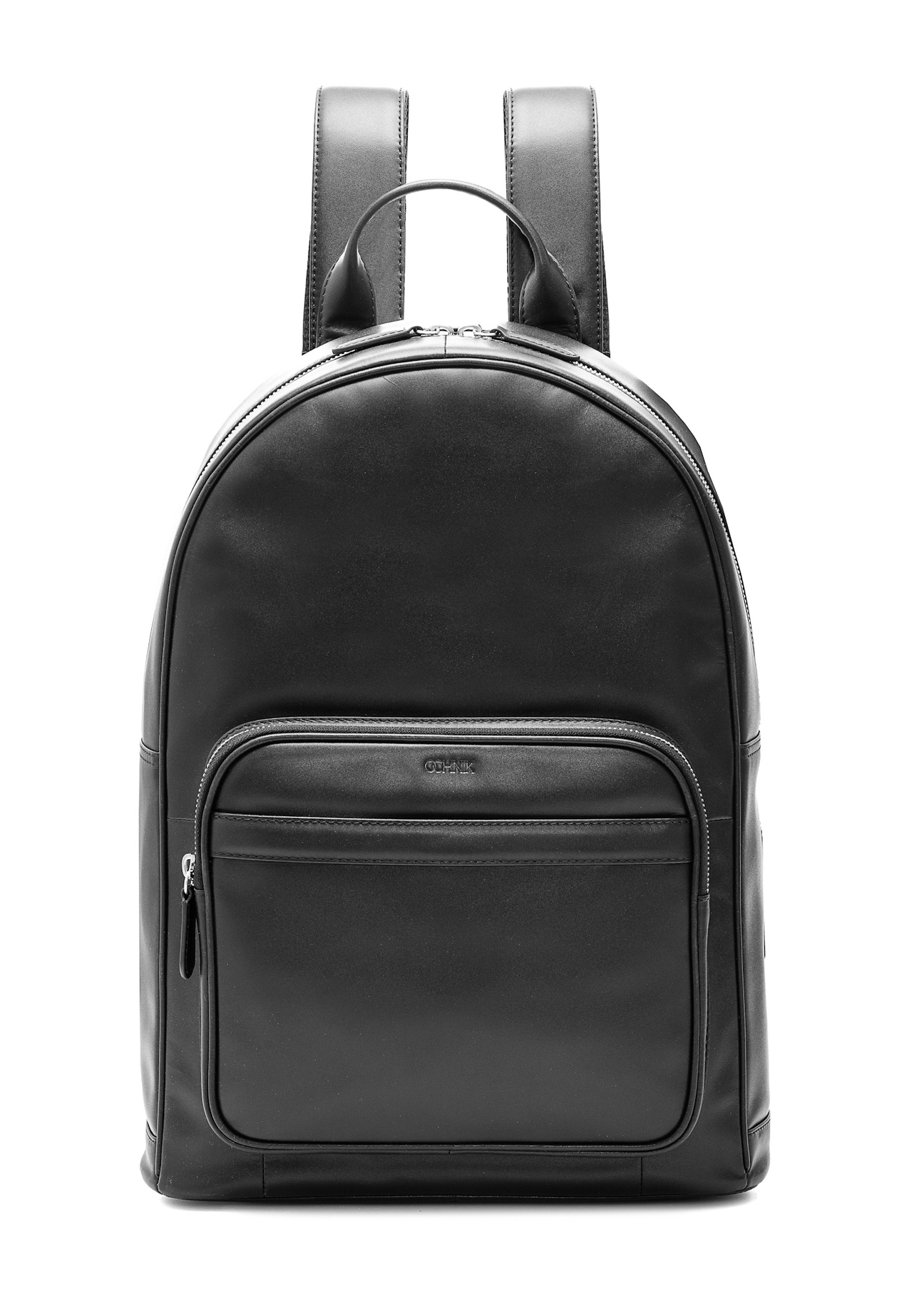 Чоловічий чорний шкіряний рюкзак TORMS-0472-99(Z25), вигляд виробу спереду на білому тлі.