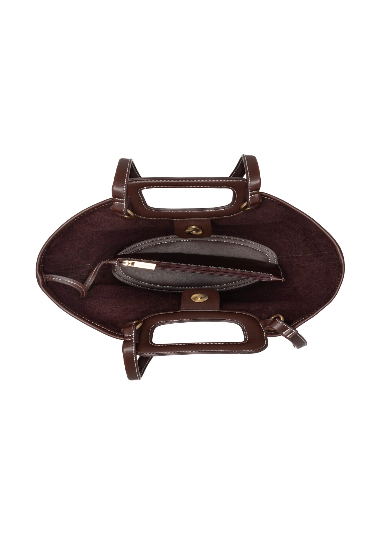 Темно-коричнева жіноча сумка з прострочкою TOREC-1213-1H(W26), вигляд виробу всередині на білому тлі.
