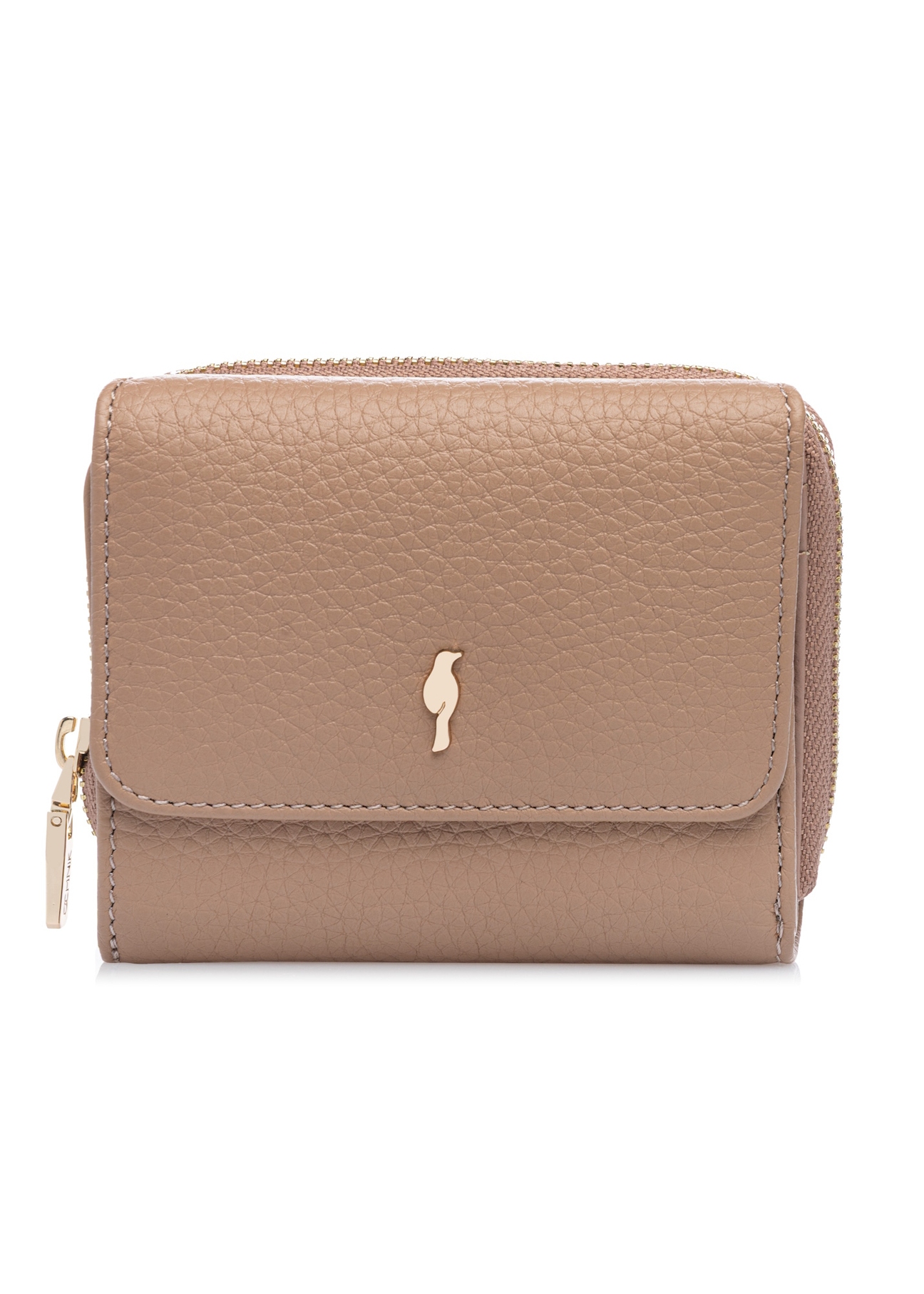 Маленький рожевий шкіряний жіночий гаманець PORES-0802H-5D(W26), вигляд виробу спереду на білому тлі.