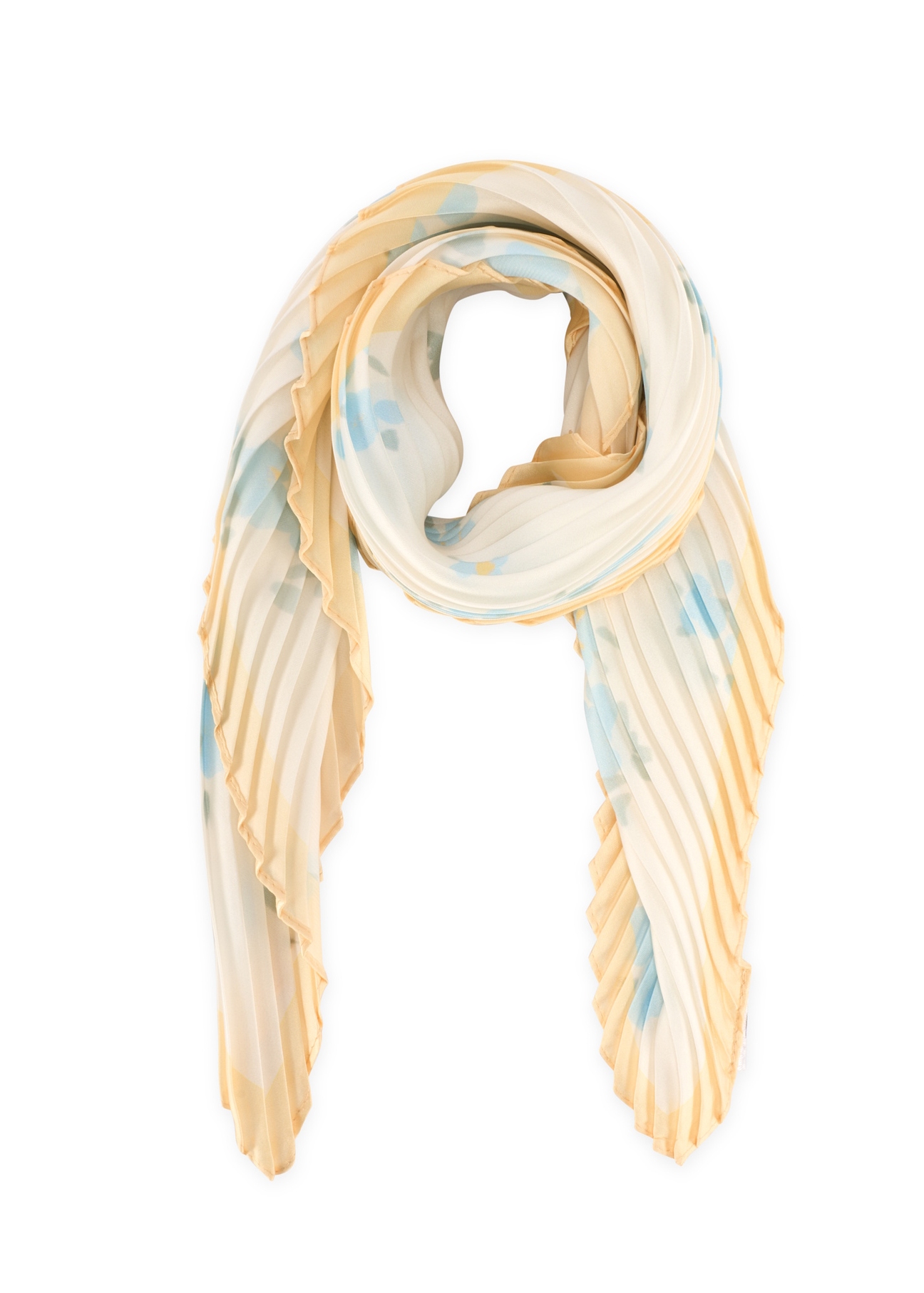 Жіноча хустка з блакитними квітами SZADT-0194-7P(W26), вигляд виробу спереду на білому тлі.