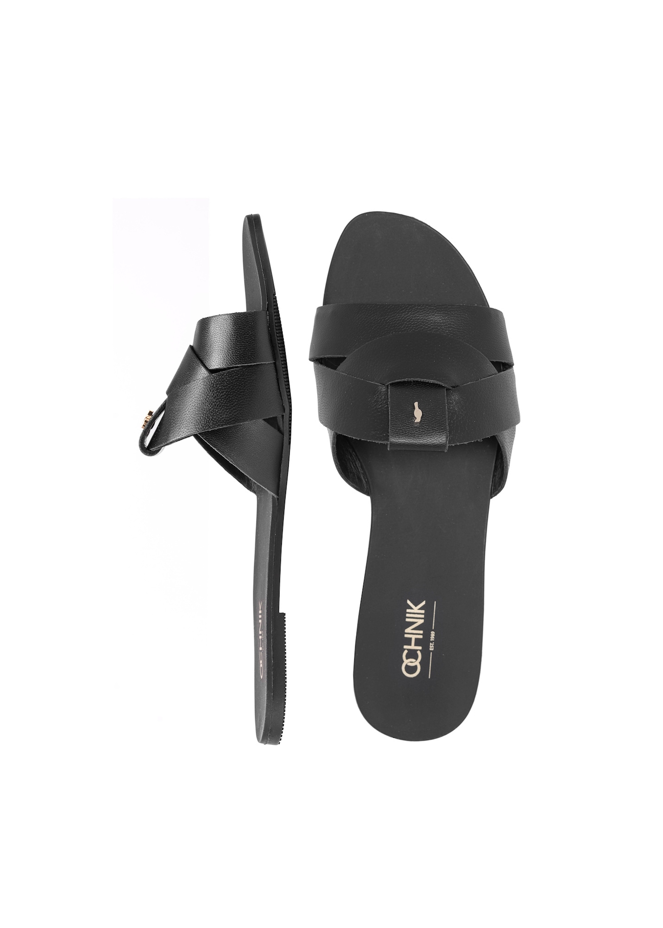 Жіночі чорні плетені шльопанці BUTYD-0903C-99(W26), вигляд виробу зверху на білому фоні.