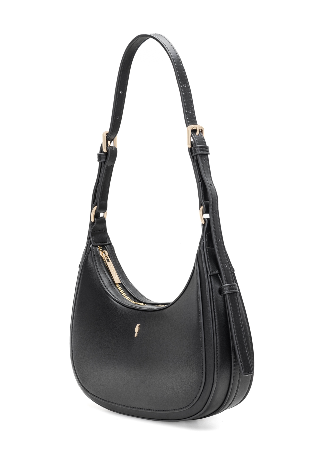 Чорна маленька сумка-хобо TOREC-1136-99(W26), діагональний вигляд виробу на білому тлі.