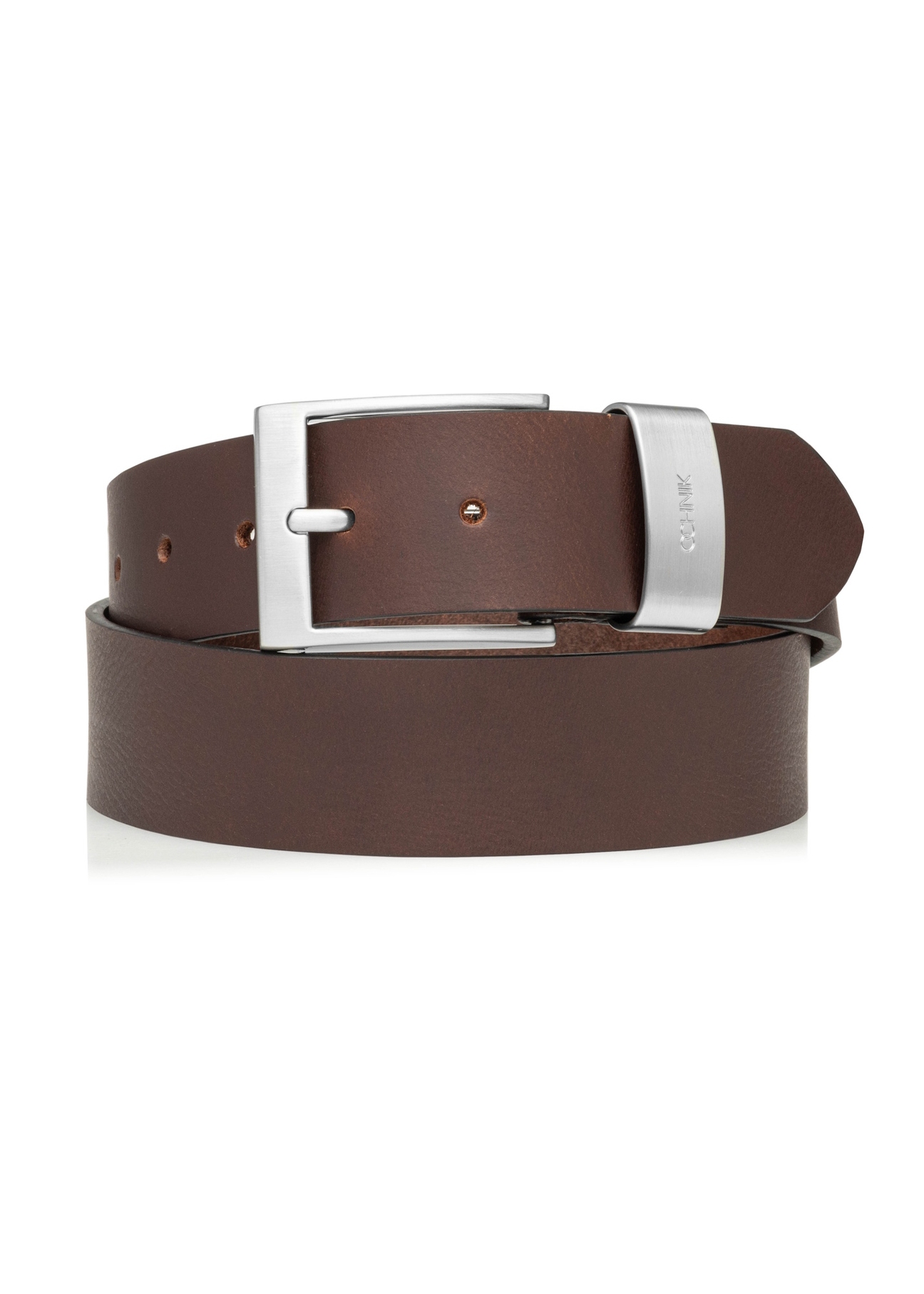 Чоловічий коричневий шкіряний ремінь PASMS-0163-1H(W26), вигляд виробу спереду на білому тлі.