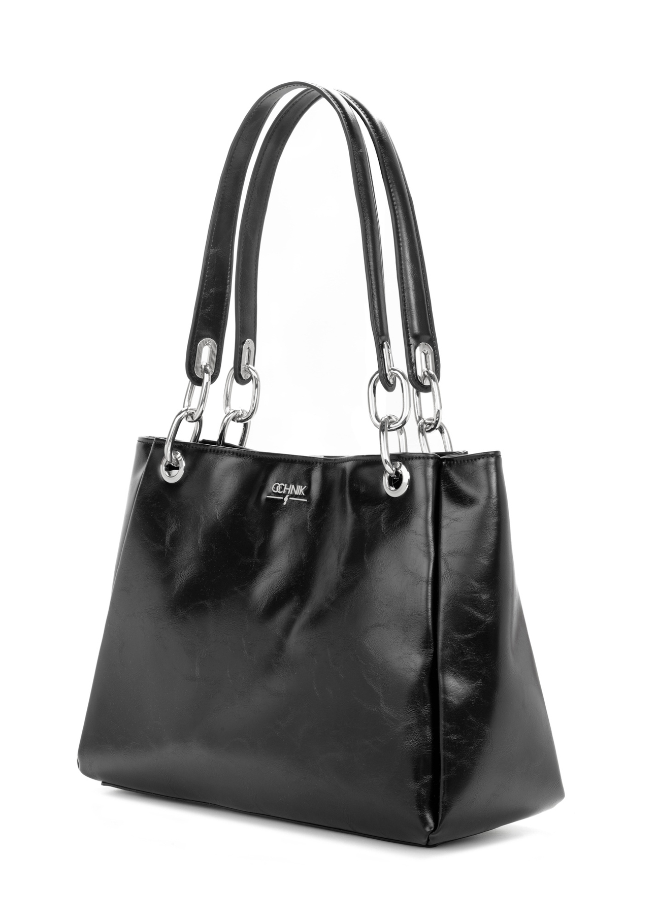 Чорна велика жіноча сумка TOREC-0998-9F(W26), діагональний вигляд виробу на білому фоні.