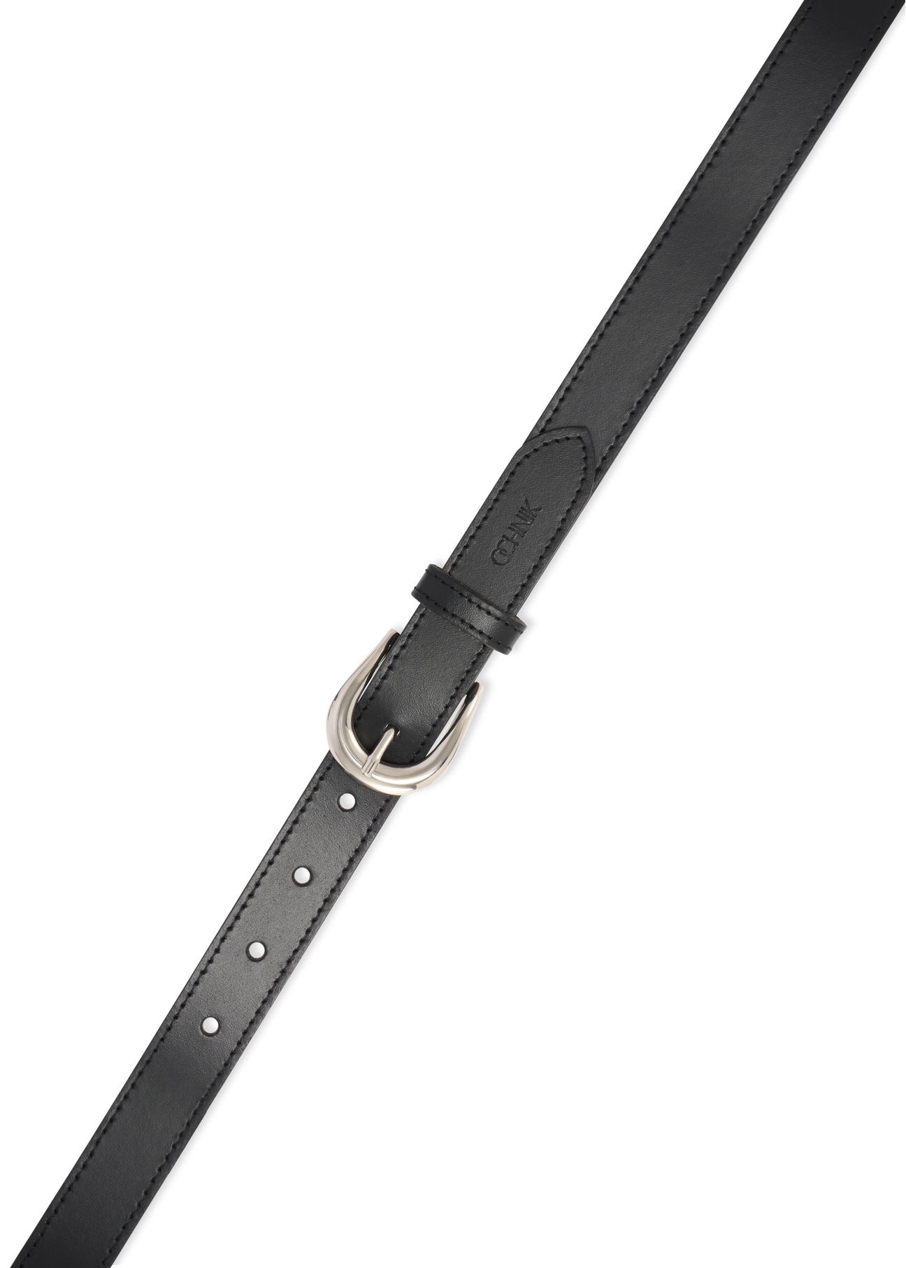 Чорний шкіряний жіночий ремінь PASDS-0303-99(W26), вигляд виробу зверху на білому тлі.