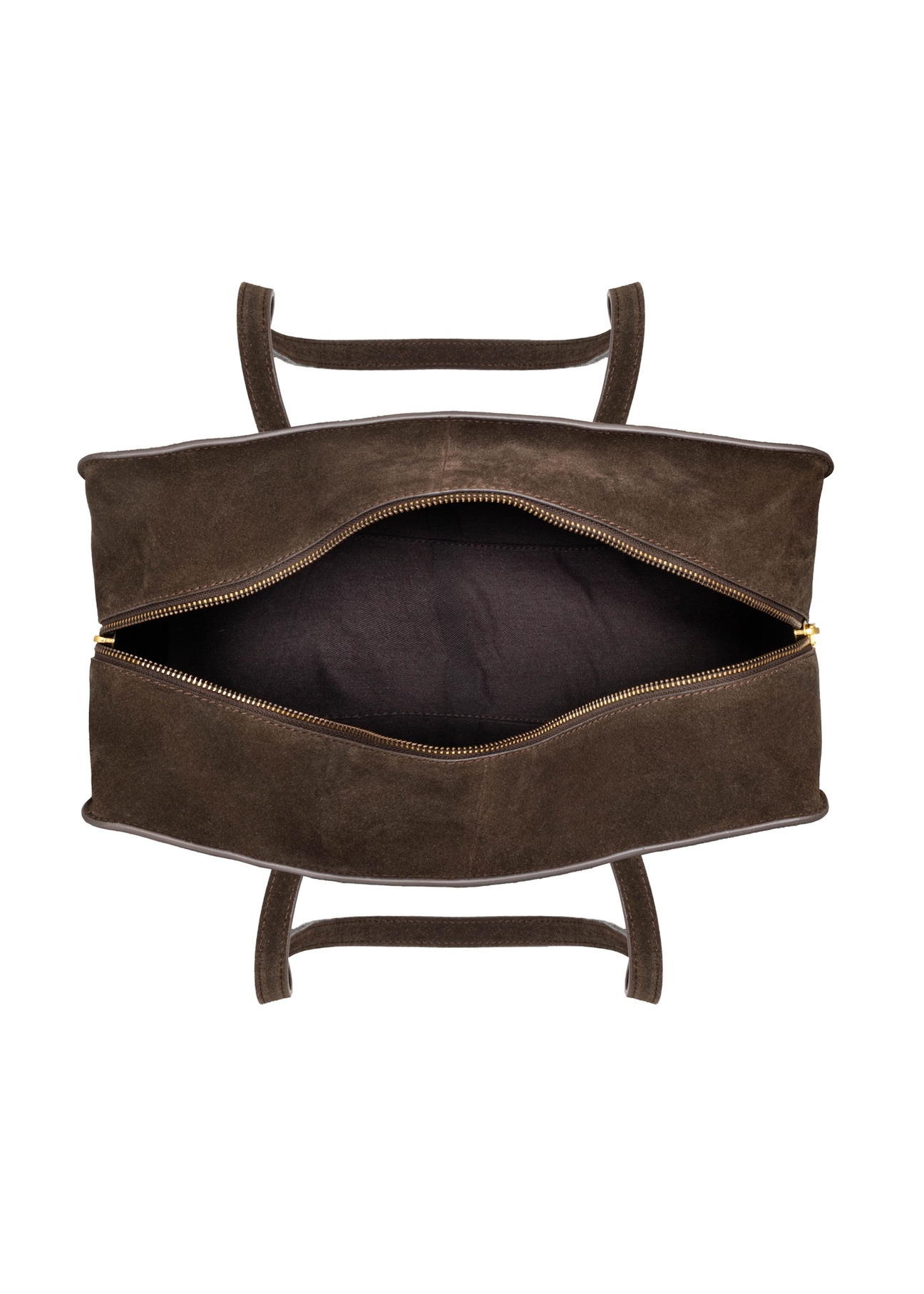 Коричнева замшева жіноча сумка через плече TORES-1423-1I(Z26), вигляд виробу всередині на білому тлі.