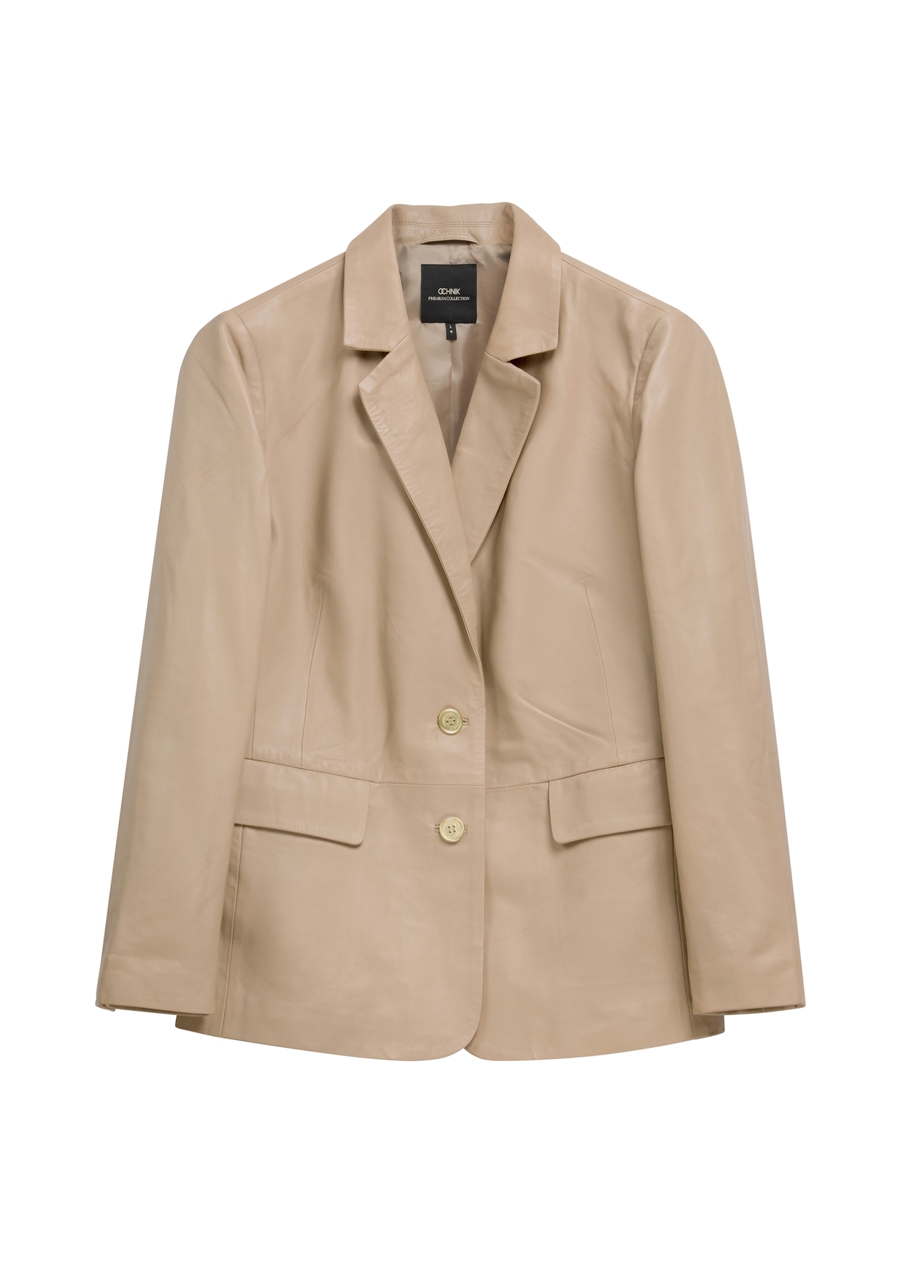 Beżowa skórzana marynarka damska PLUS SIZE KURDS-0645L-1B(W26)