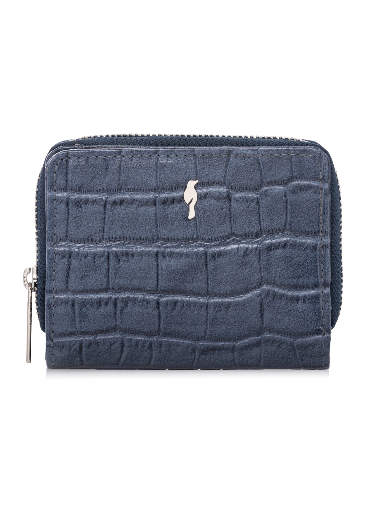 Темно-синій жіночий гаманець під крокодилову шкіру PORES-0888-7D(W26), вигляд виробу спереду на білому тлі.