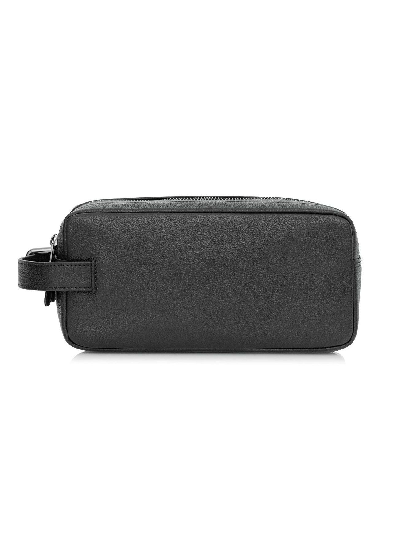 Чорна шкіряна чоловіча косметичка TORMS-0412R-9I(W26), вигляд виробу ззаду на білому фоні.