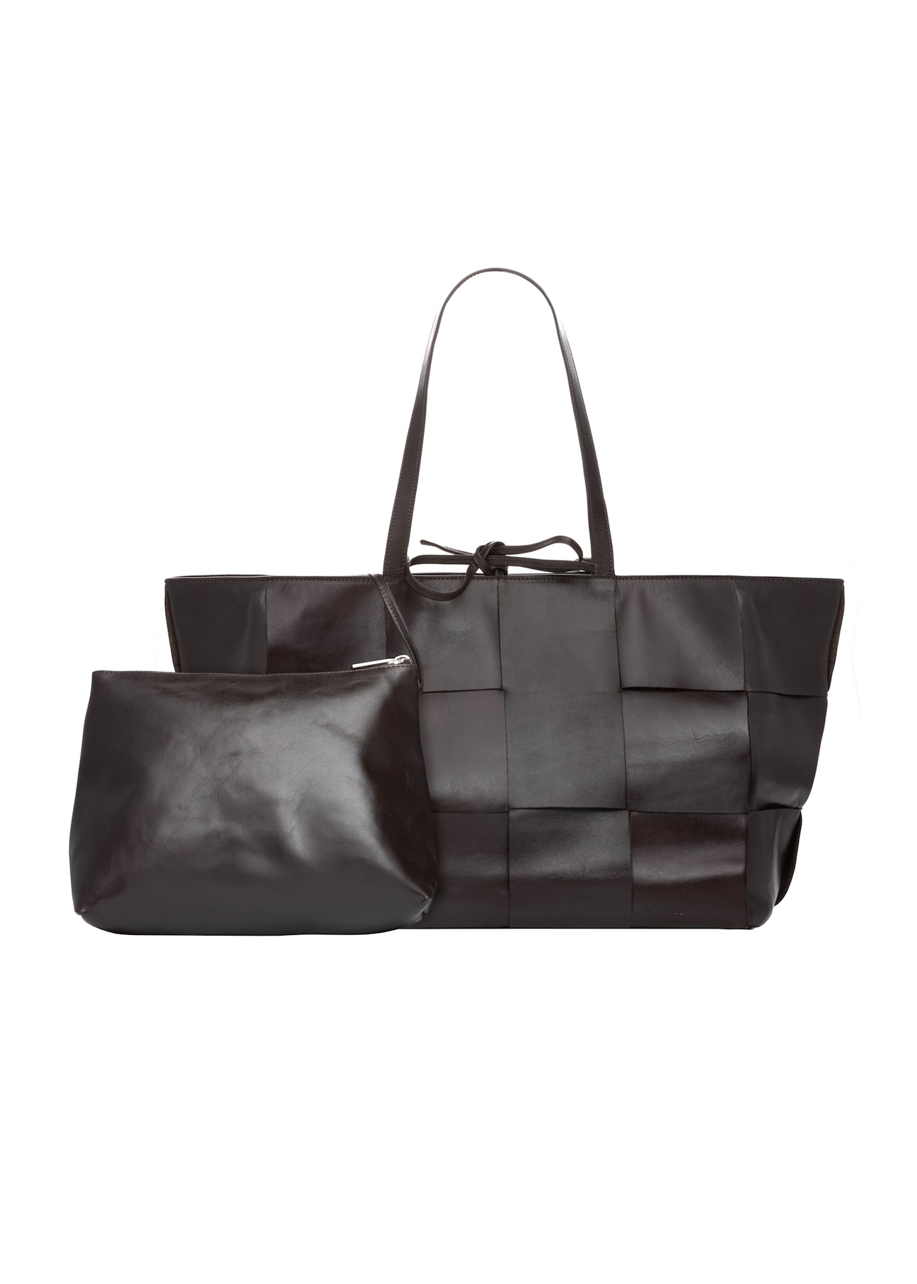 Коричнева велика шкіряна жіноча сумка TORES-1299-1H(W26), вигляд товару з косметички на білому тлі.