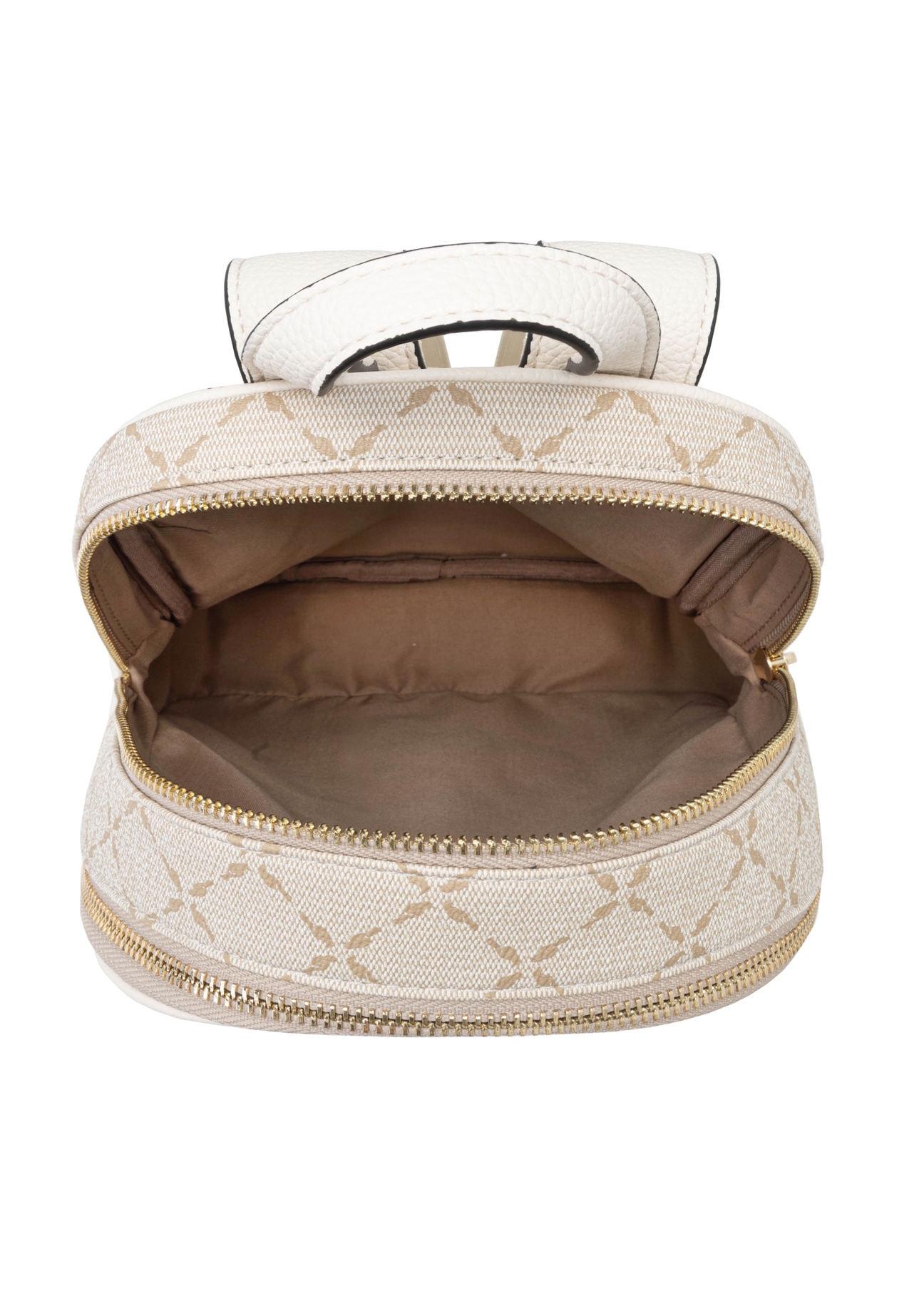 Кремовий жіночий рюкзак з монограмою TOREC-1026-0P(W26), вигляд виробу всередині на білому тлі.