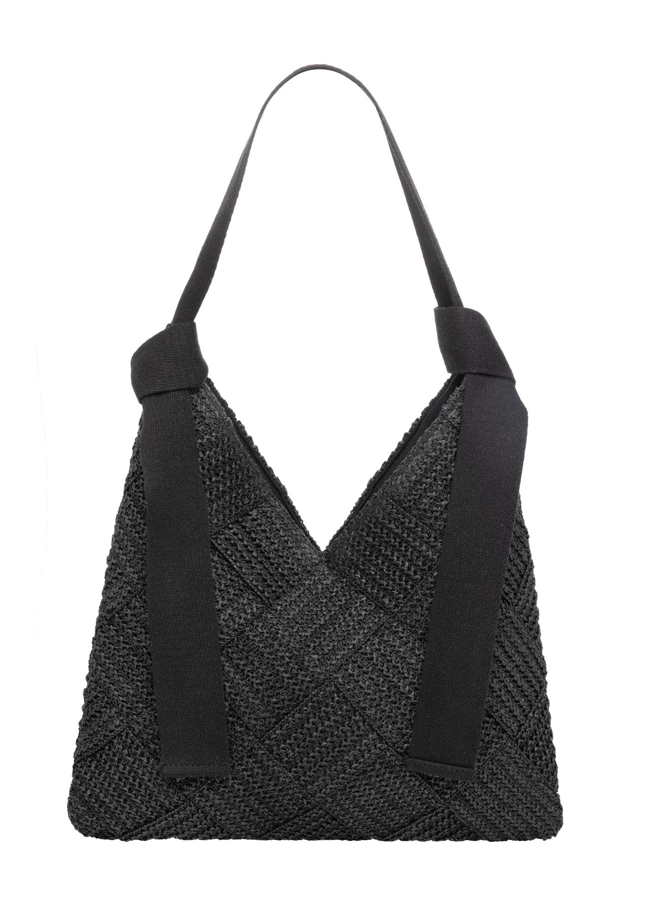 Чорна жіноча сумка з натурального волокна TOREC-1039-99(W26), вигляд виробу спереду на білому тлі.