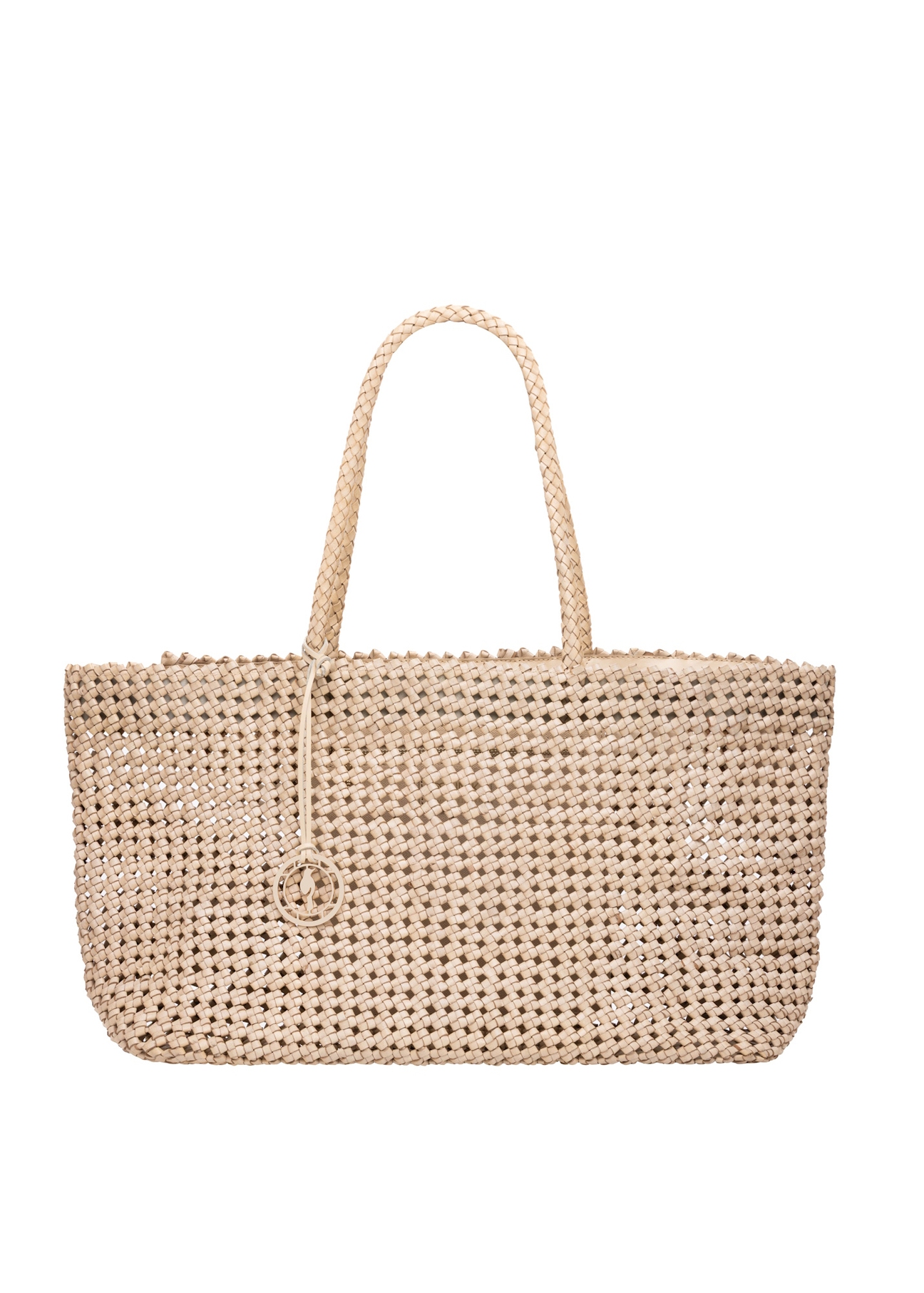 Бежева шкіряна плетена сумка TORES-1300-0C(W26), вигляд виробу спереду на білому тлі.