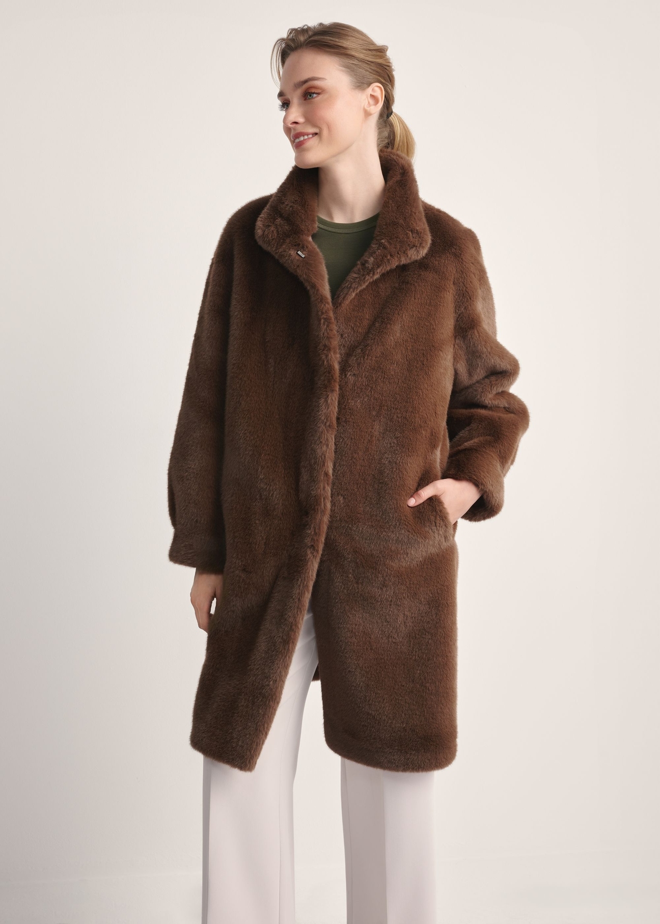 Brązowe eleganckie futro damskie FUTDP-0050-1H(Z26)