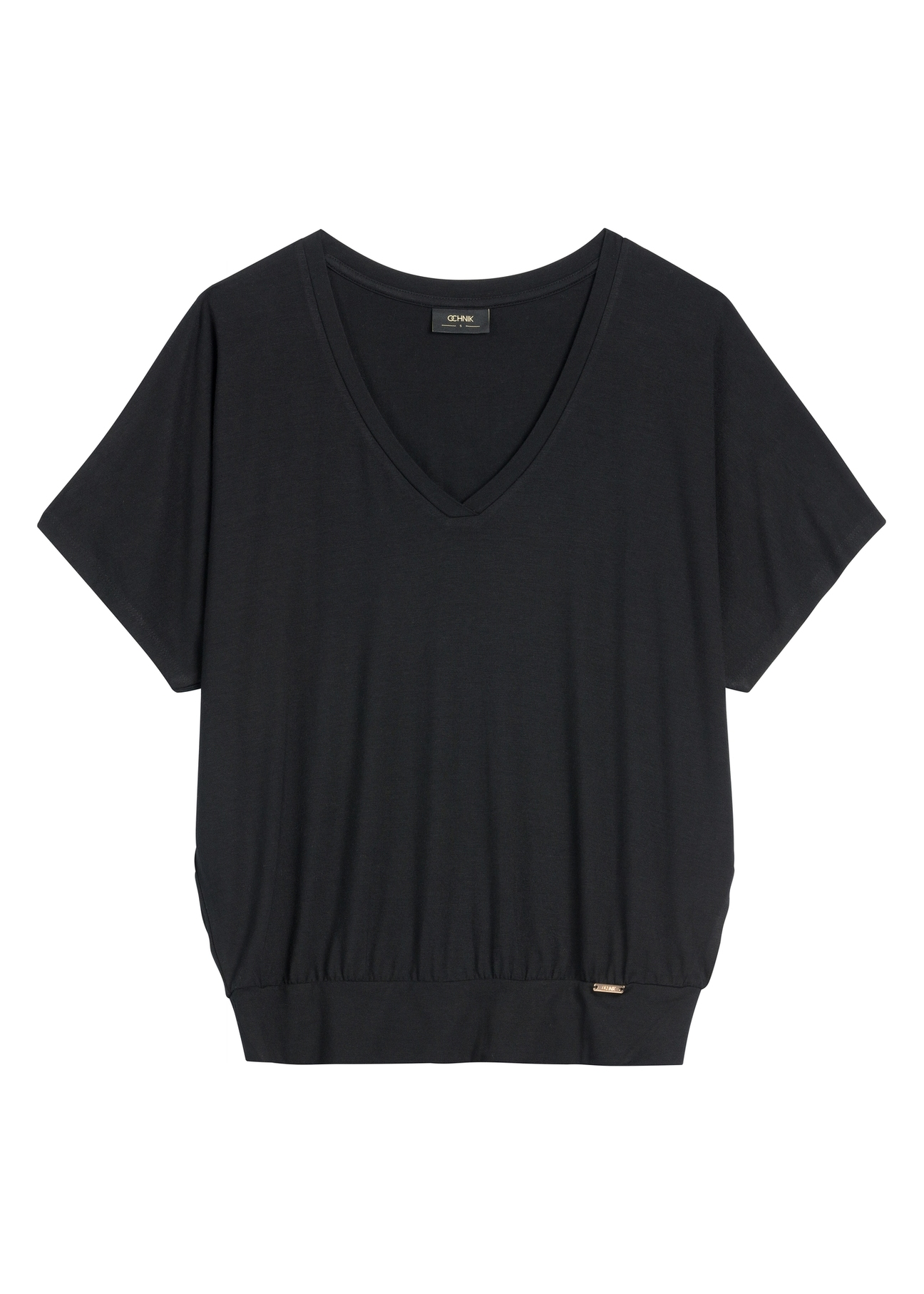 Чорна жіноча блузка BLUDT-0202-99(W26), вигляд виробу спереду на білому фоні.