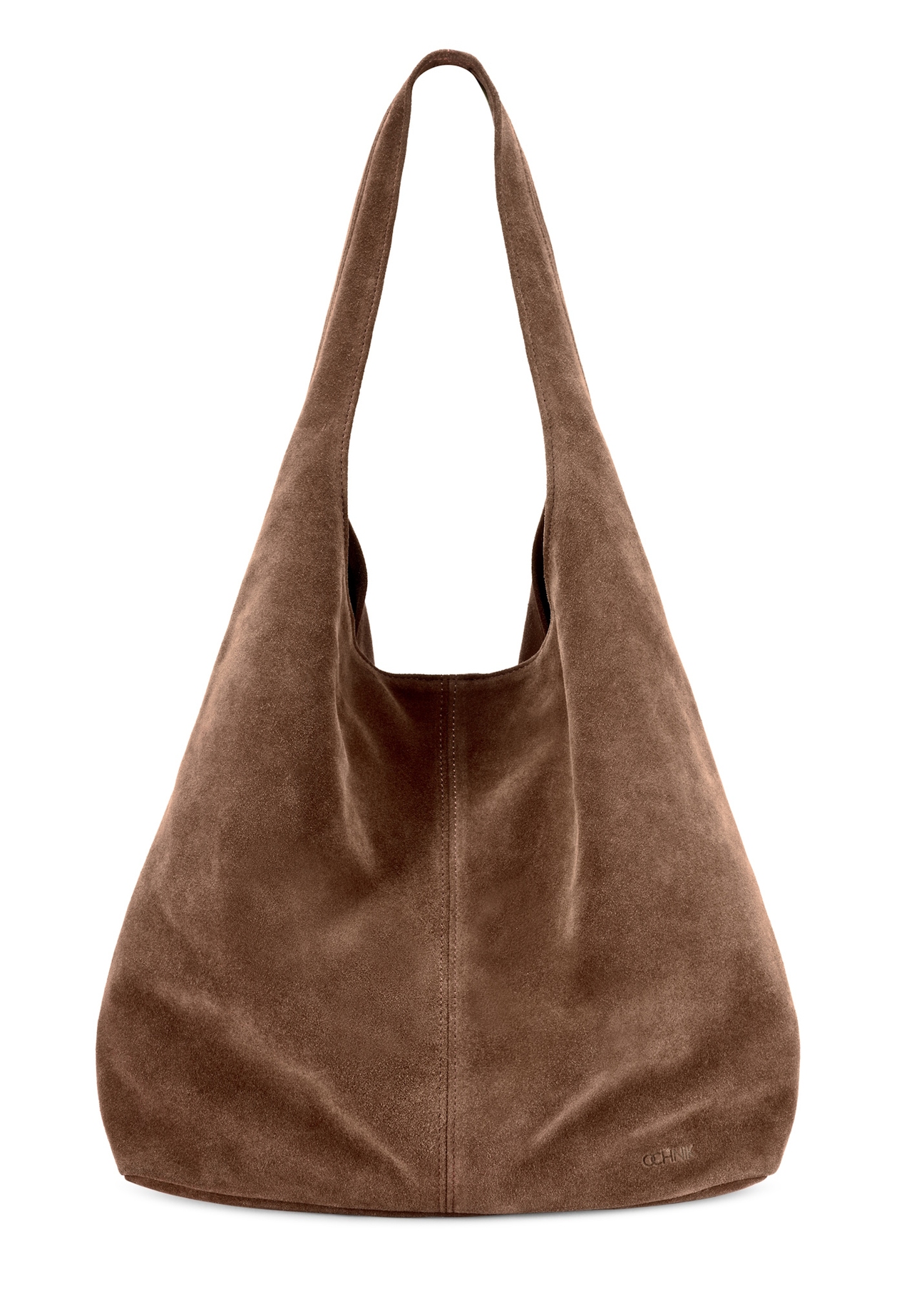 Жіноча коричнева замшева сумка-шопер TORES-1177-1I(W26), вигляд виробу спереду на білому тлі.