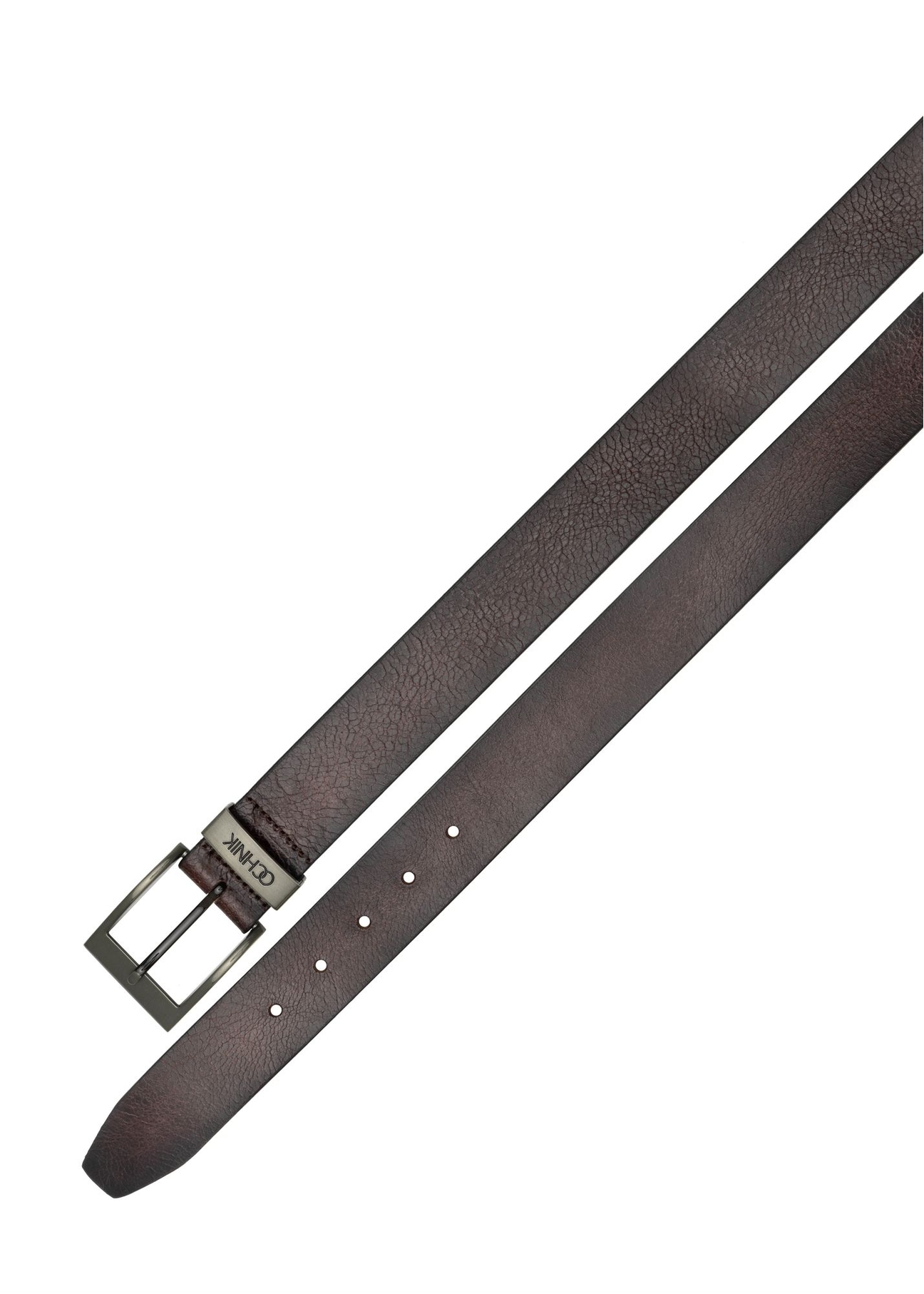 Skórzany pasek męski w kolorze ciemnego brązu PASMS-0274-1I(Z26)