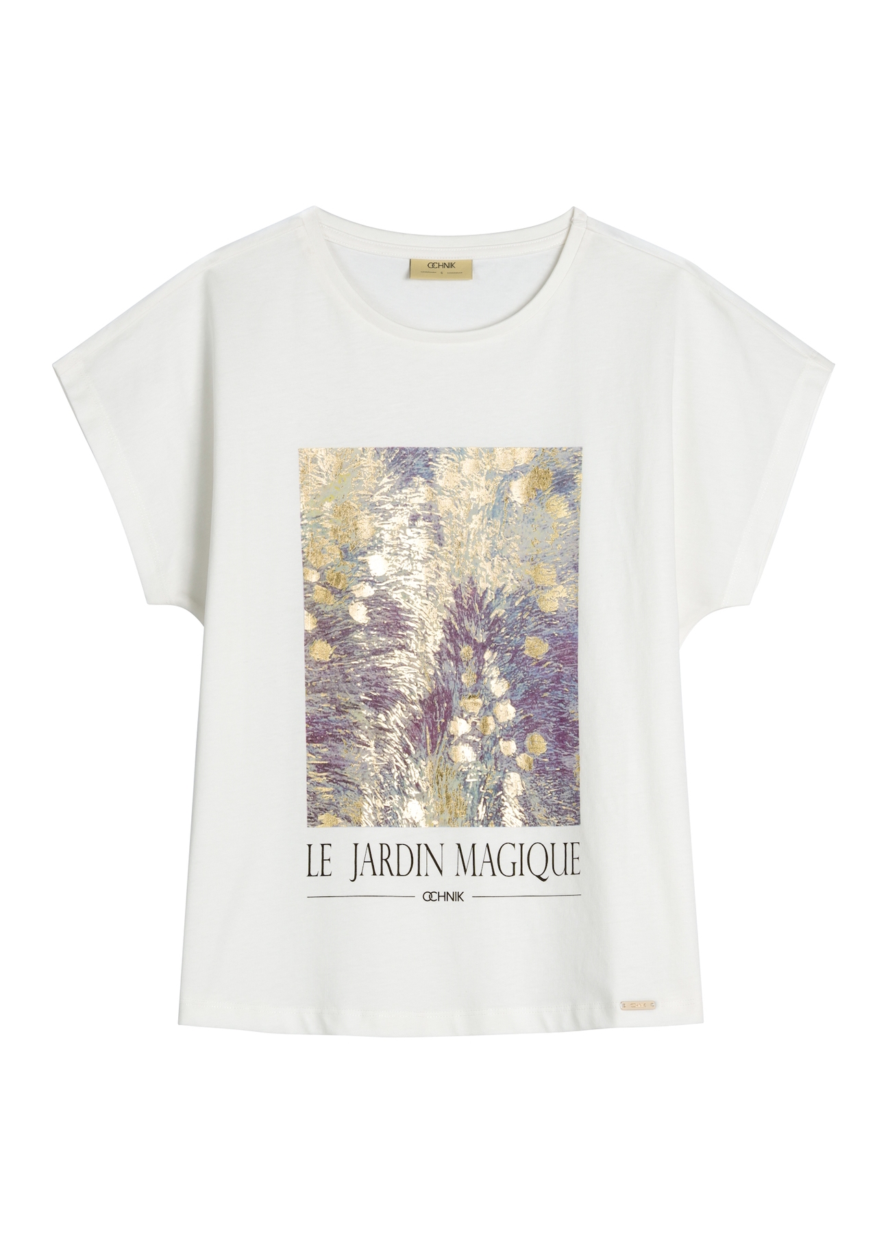 Кремова жіноча футболка з принтом TSHDT-0160-0B(W26)