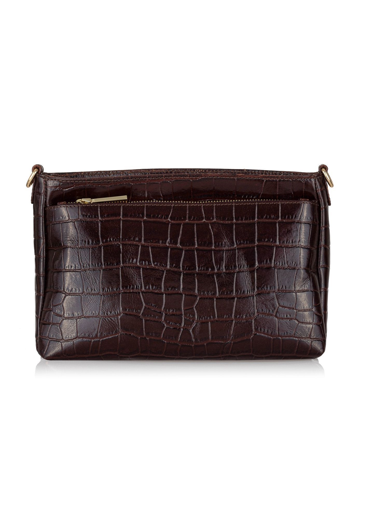 Шкіряна жіноча сумка-месенджер коричневого кольору TORES-0940E-89(Z25), вигляд виробу зі зворотного боку на білому фоні.