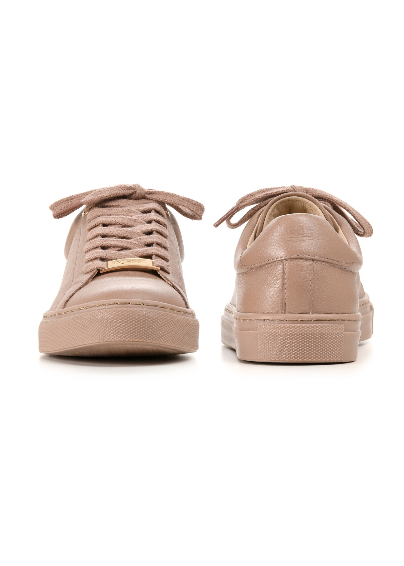 Жіночі рожеві шкіряні кросівки BUTYD-1068-5D(W26), вигляд виробу спереду та ззаду на білому тлі.