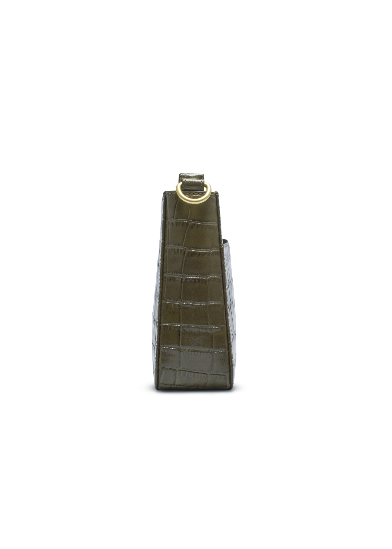 Шкіряна сумка TORES-1326-8D(Z26) кольору хакі під крокодила, вигляд виробу збоку на світлому фоні.
