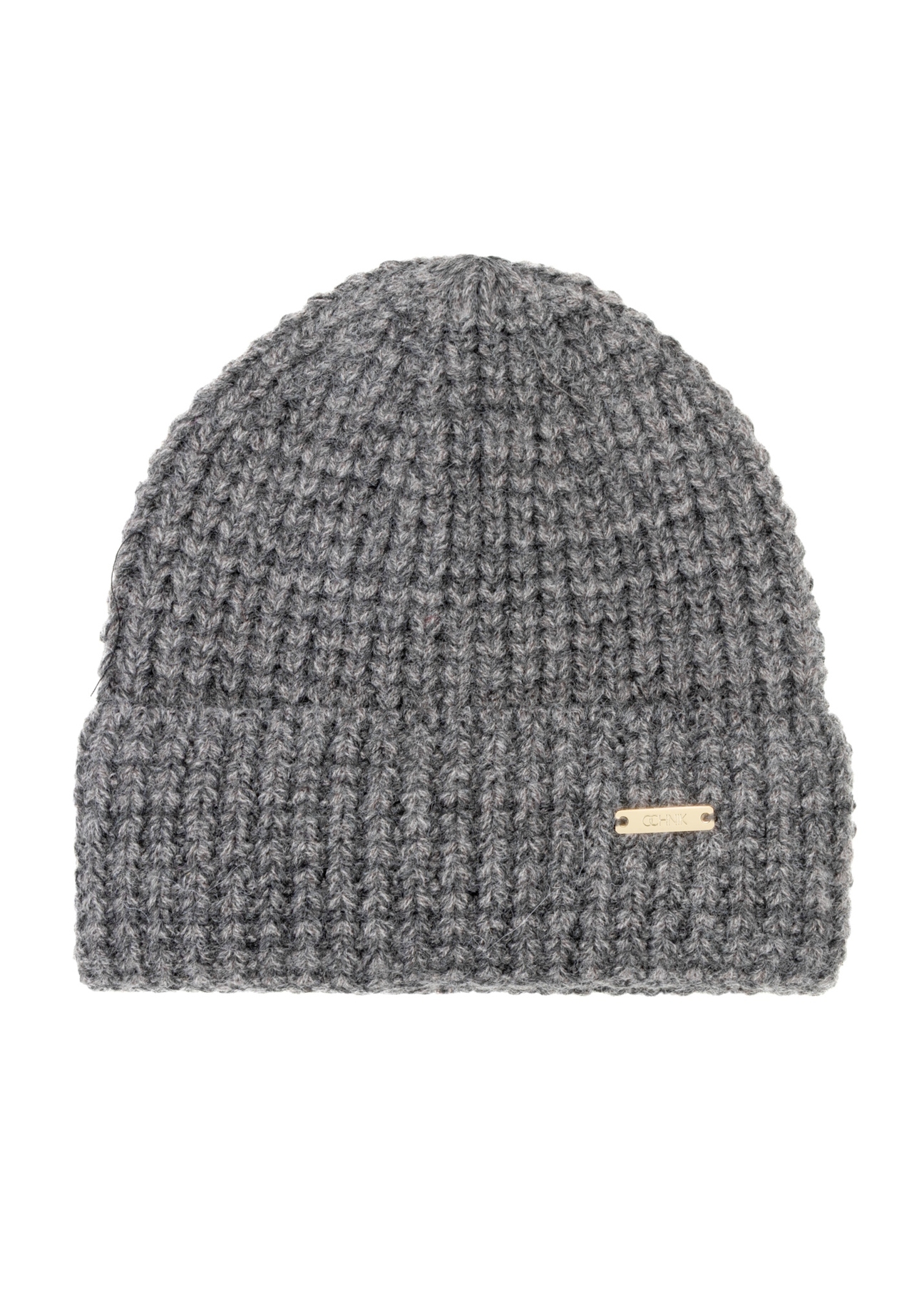 Сіра жіноча вовняна шапка CZADT-0204-95(Z25), вигляд виробу спереду на білому тлі.