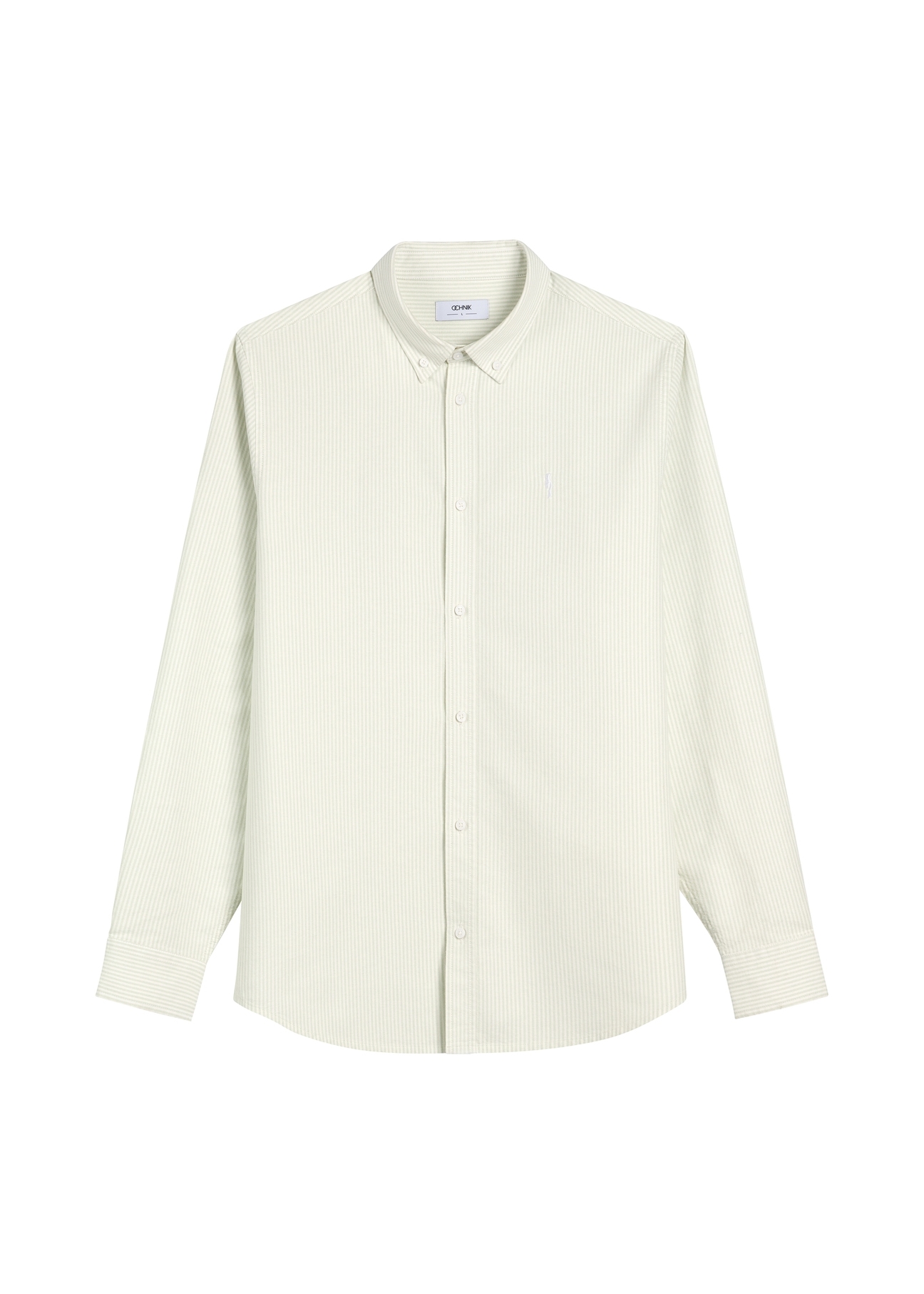 Чоловіча бавовняна сорочка кольору шавлії в смужку KOSMT-0354-8F(W26), вигляд виробу спереду на білому тлі.